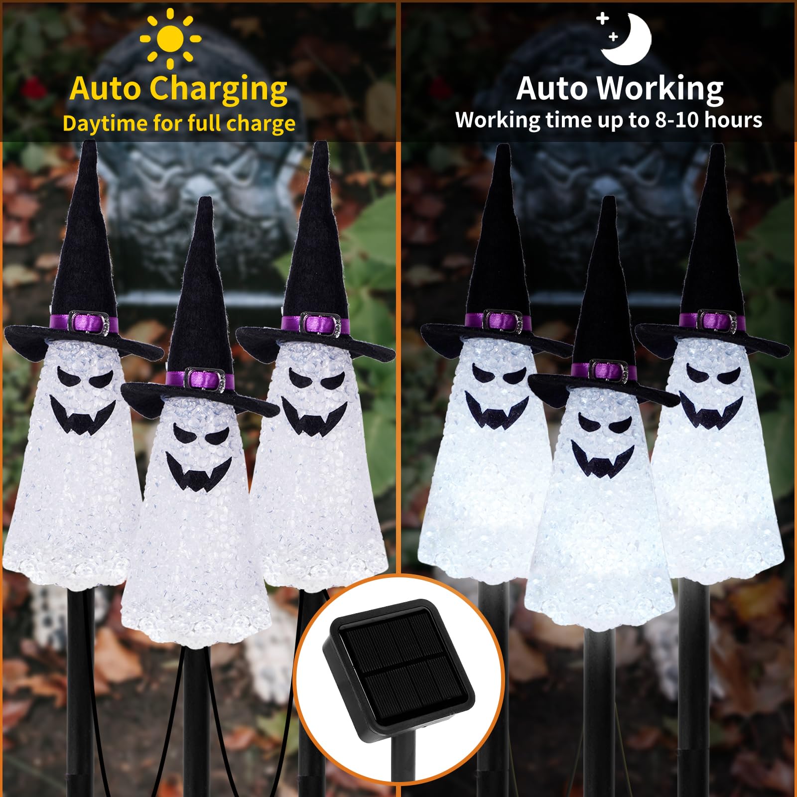 Lightshine 3Pcs Ghost Solar Halloween Decorations, Solar Landscape Pathway Lights,Solar Halloween Garden Stakes Lights, Outdoor Halloween Lights Decor For Yard, Patio, Porch (White)