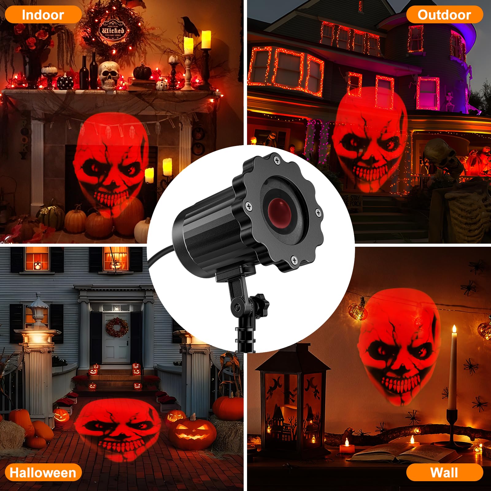 Nagudenfo Halloween Projector Lights - 3D Dynamic Red Skull, Waterproof for Indoor/Outdoor Use, Perfect Halloween Decor
