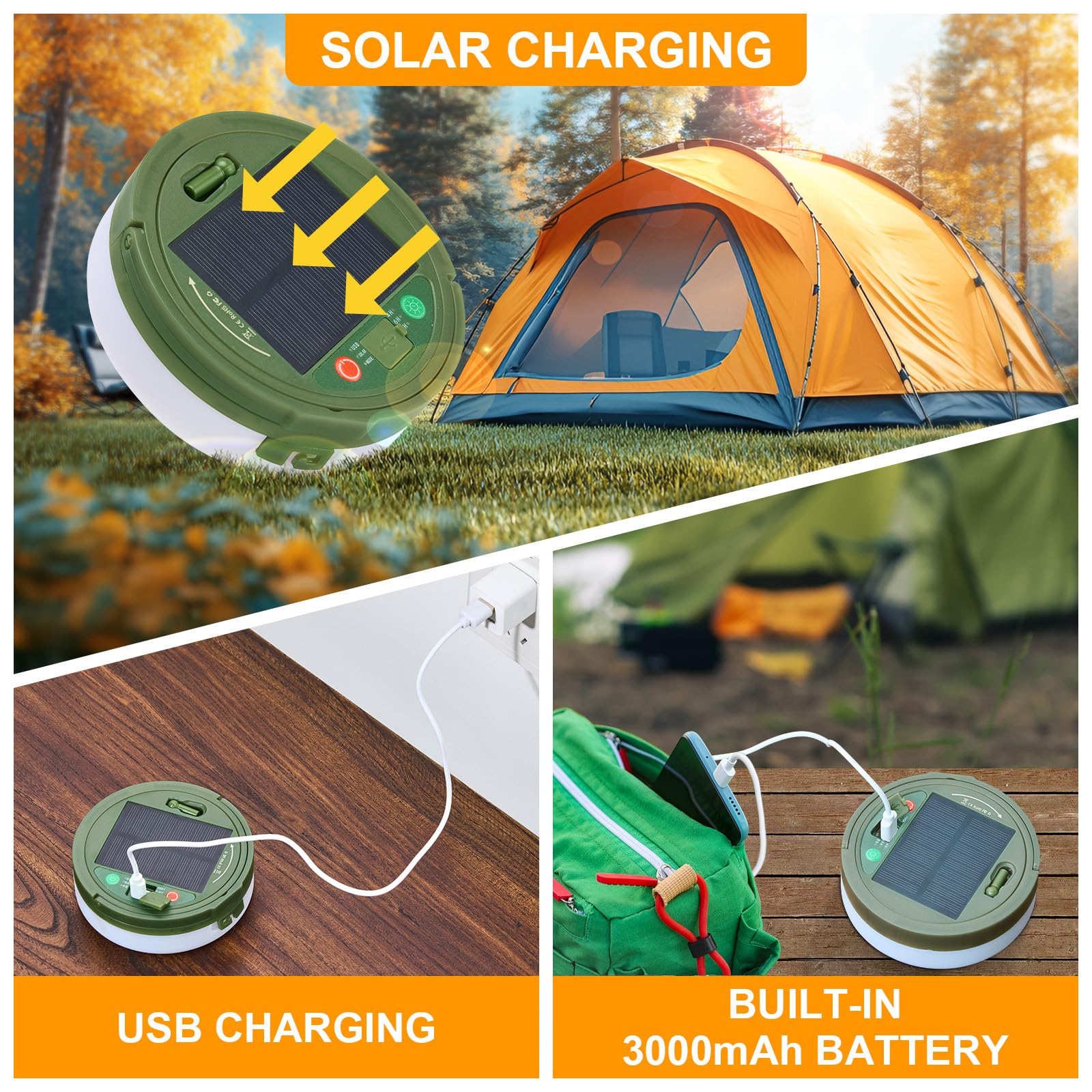 InkTrail Solar Camping String Lights 33FT LED 8 Light Modes Rechargeable 3000mAh Battery Green Model CSL000