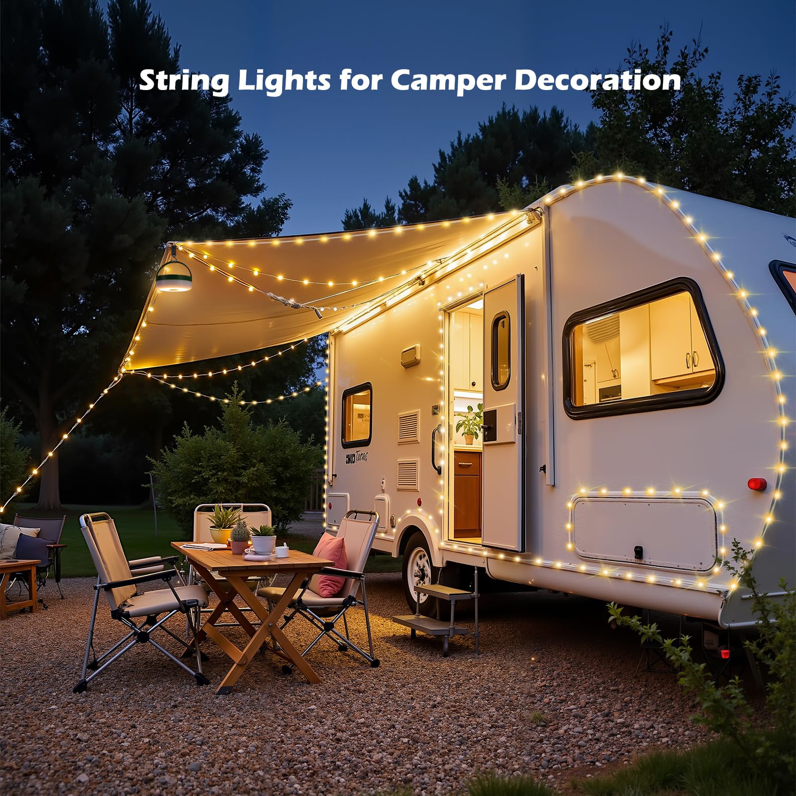 Camping String Lights, 4 in 1 Portable Camping Lights Rechargeable with 8 Lighting Modes, Remote Control, Quick Storage, 33FT Wa