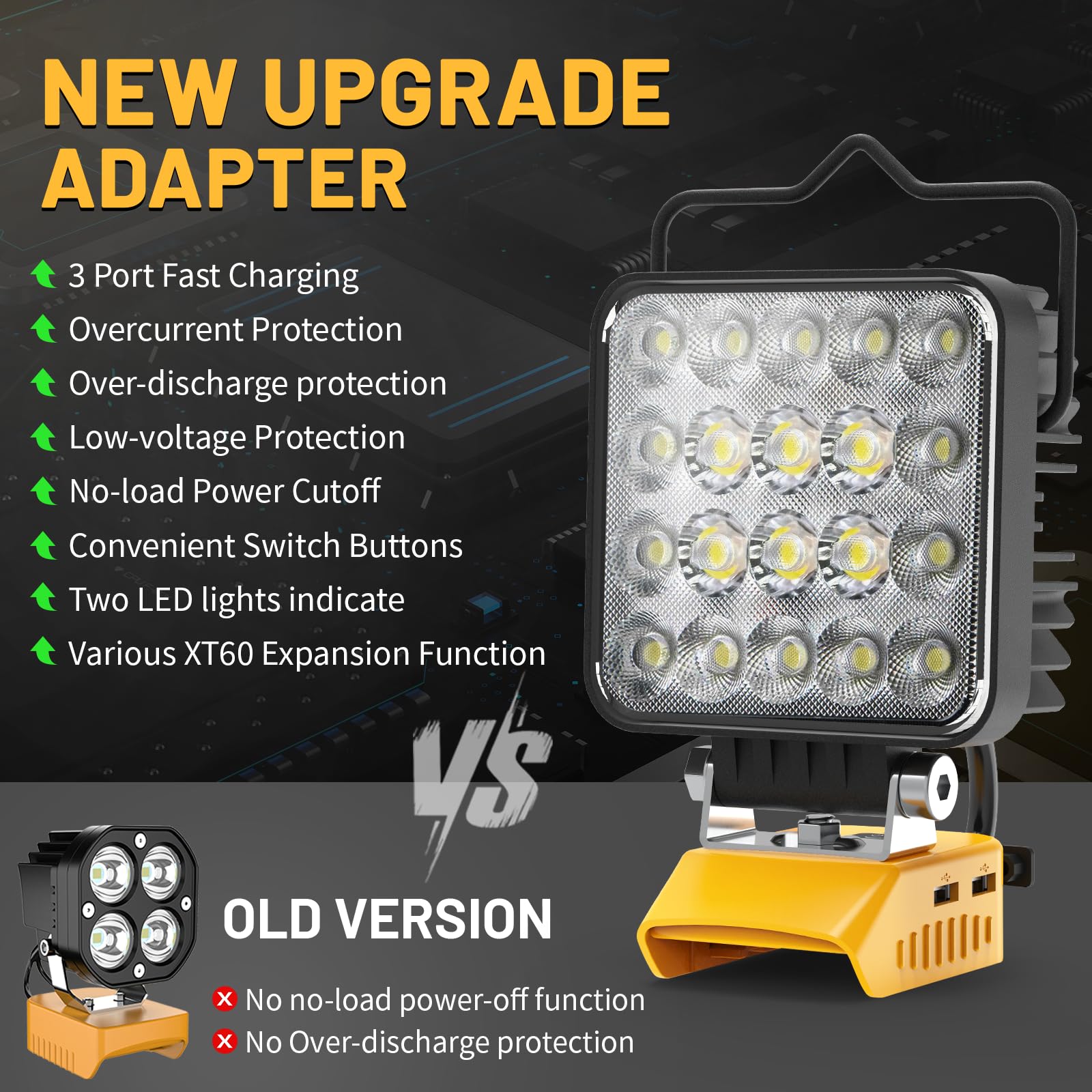 Azocek New Upgrade Led Work Light Compatible With Dewalt 20V Battery, 60W 6000Lm Flashlight, 20V Battery Cordless Work Light Wit