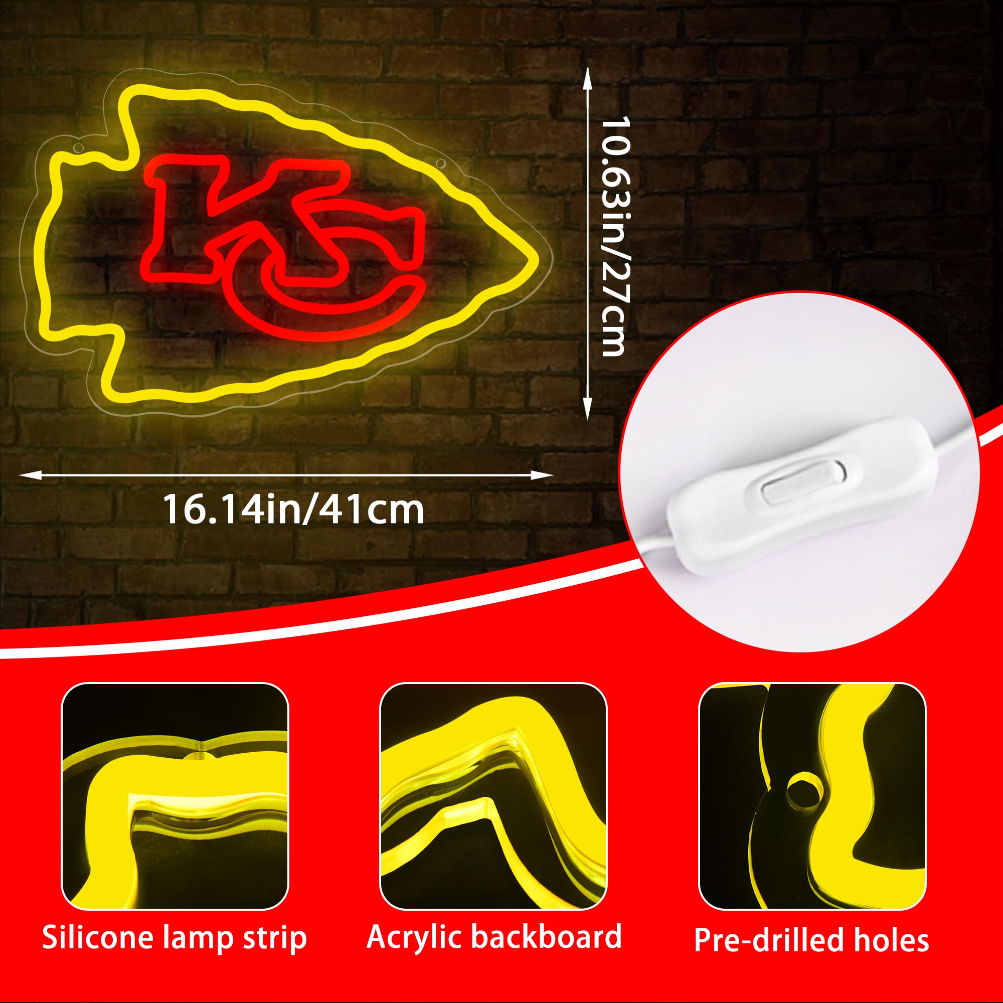 Football Neon Sign For Wall Decor Football Team Led Neon Light For Man Cave Birthday Gifts For Rugby Fans Yellow Light Up Sign For Bedroom Party Club Bar Dorm Size16.1 * 10.6In(Zyld268)
