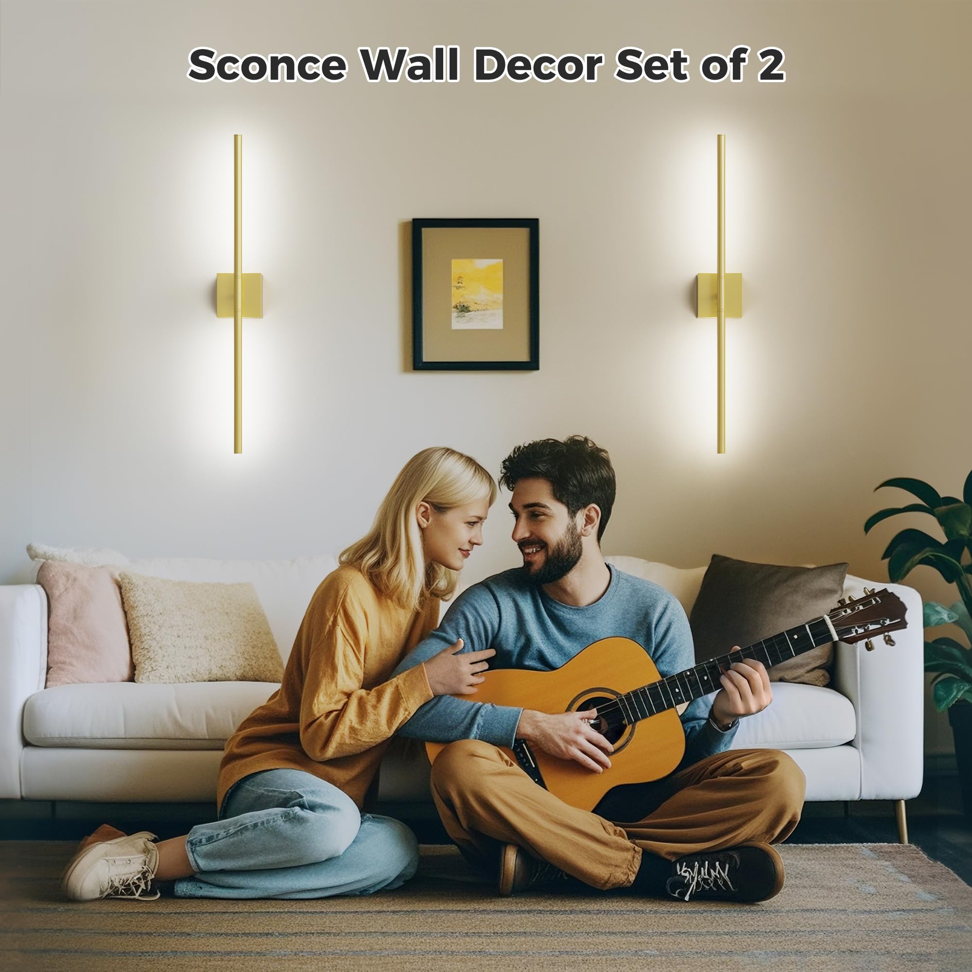 L Lohas Led Battery Operated Wall Sconces Set Of 2, Battery Wall Sconce 10000Mah, Gold Rechargeable Sconces 6000K, 28.3 Inch Wir