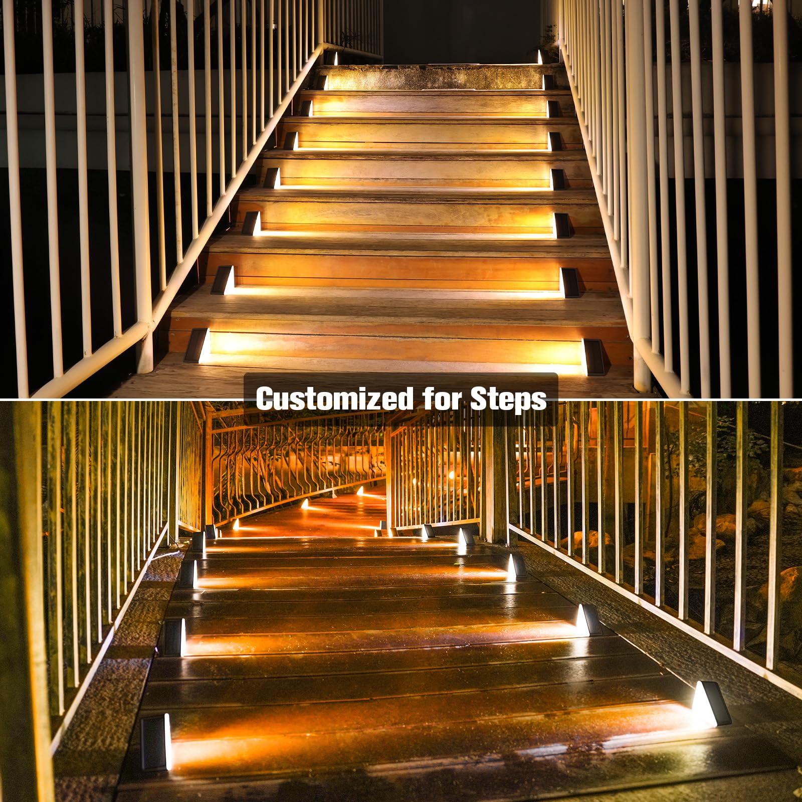 VOLISUN Solar Step Lights, 6 Pack Outdoor Waterproof LED Stair Lights, 80 Lumen Black Deck Light for Steps, Front Porch & Patio