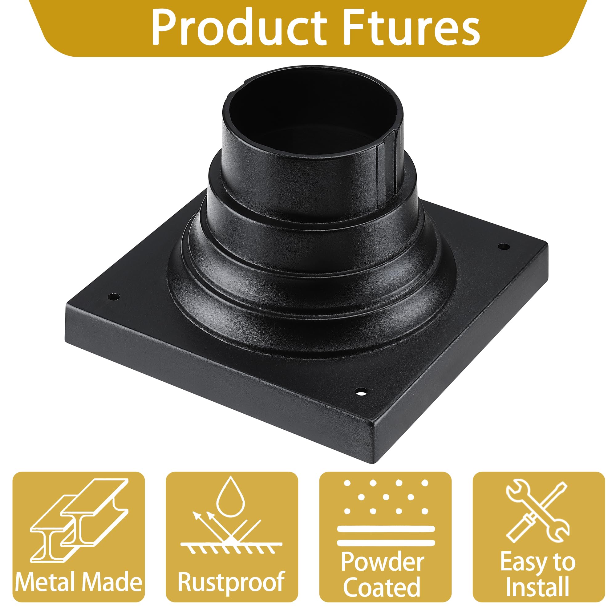 Faymart Lighting 2-Pack Square Anchor Base For Post Mounted Outdoor Lamps Aluminum Alloy Pedestal Mount Base For Stone Walls  Matte Black 6X6 Post Cap Adapter  3 Inch Pole Fitter