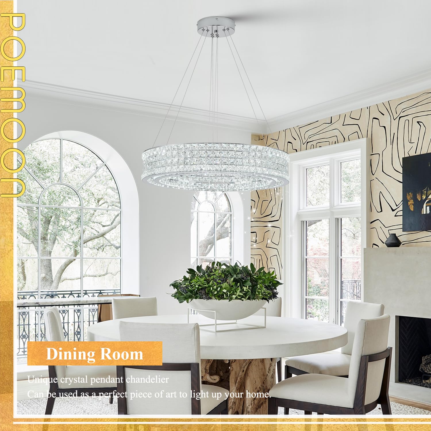 Poemoon Crystal LED Chandelier 2-Tier Dimmable 3000-6500K 24in  Chrome Model 4003-600C