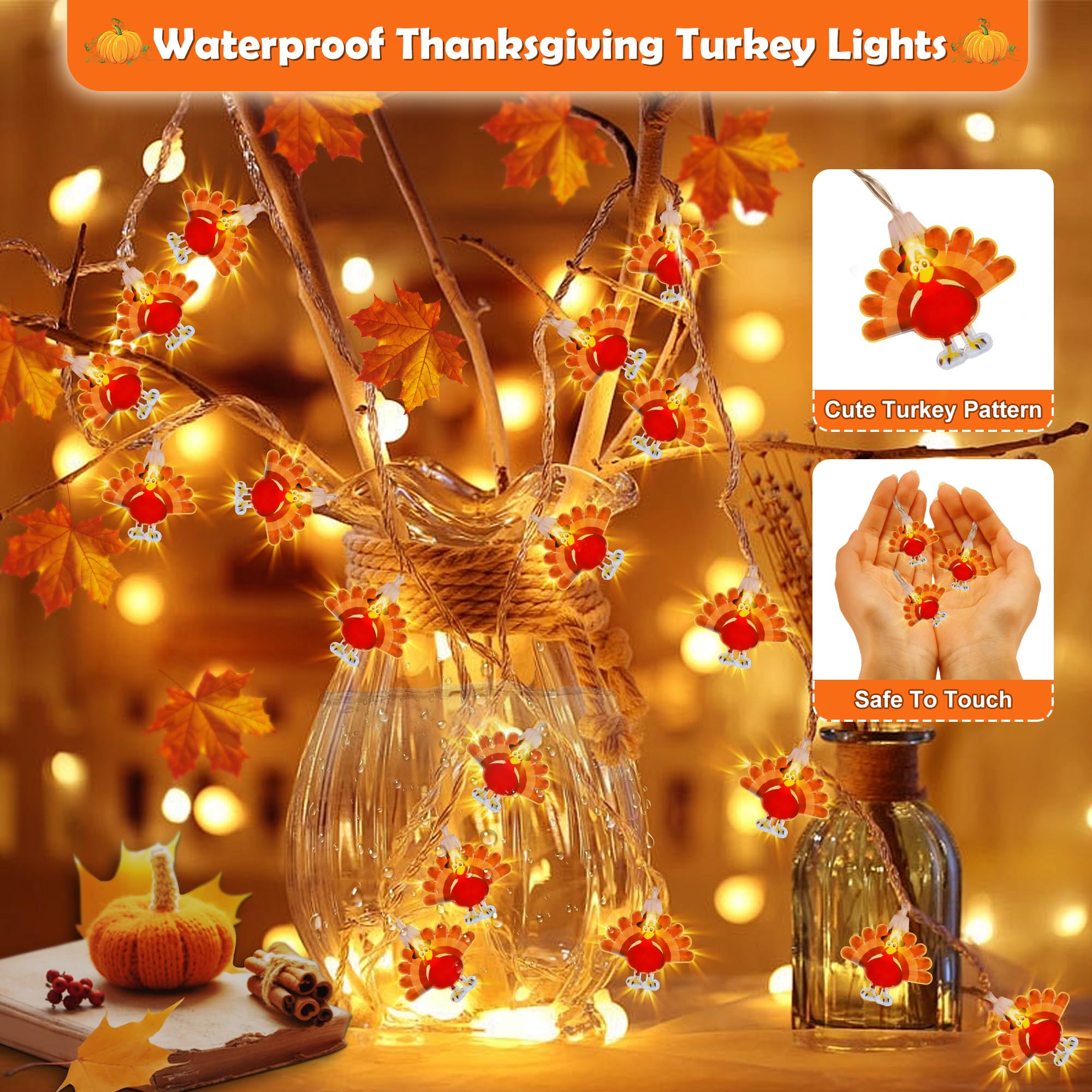[ Timer ] Thanksgiving Decorations Thanksgiving Turkey Lights Decor, 10Ft 20LED Battery Operated String Lights Thanksgiving Ligh