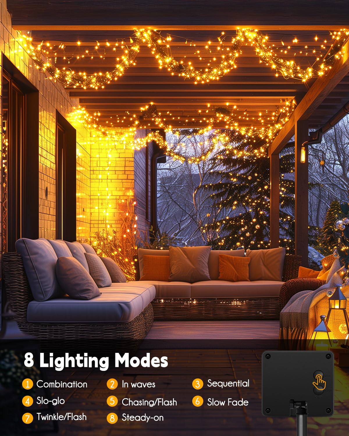 Brightown Solar String Lights For Outside, 19.6Ft 240 Led Solar String Lights Outdoor Waterproof, Solar Fairy Lights With 8 Mode