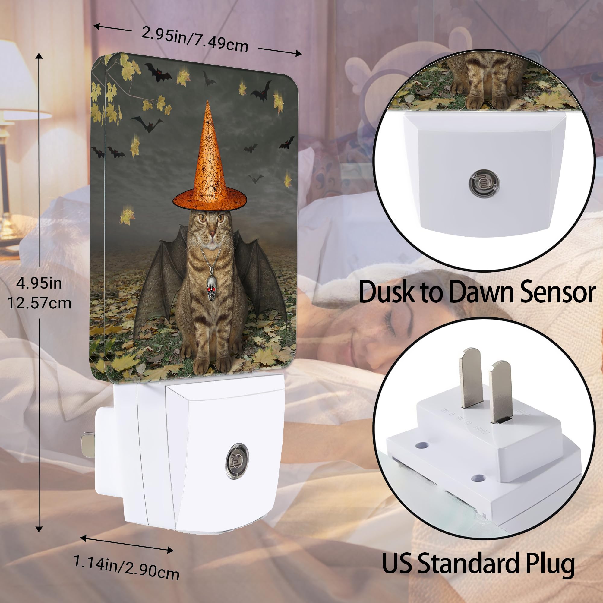 Jopowide Decorations Cat Night Light, Bat Wings Plug Into Wall With Dusk To Dawn Light Sensors, Warm Nightlights For Bedroom, Bathroom, Hallway, Kitchen, Gifts Ideal For Boys Girls Women Men