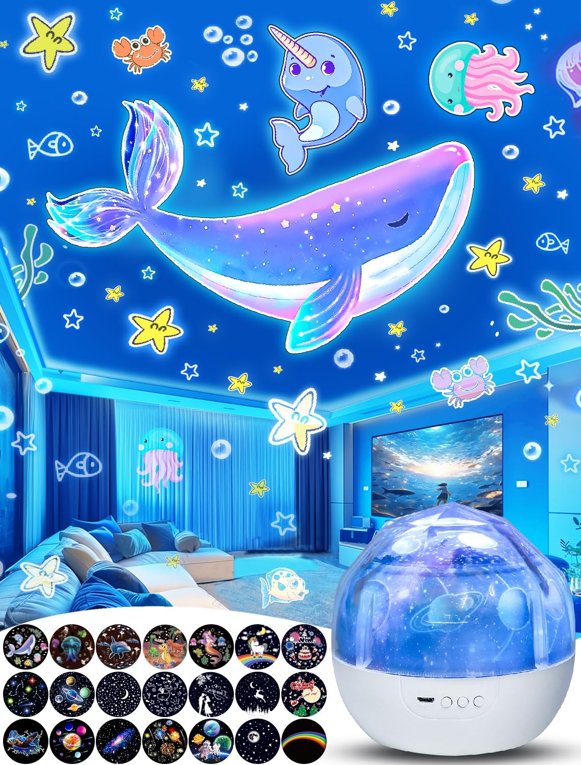 Night Light for Kids + 21 Sets of Films, Kids Night Light Projector for Bedroom, Ceiling, Projector Night Night for Baby Girls w