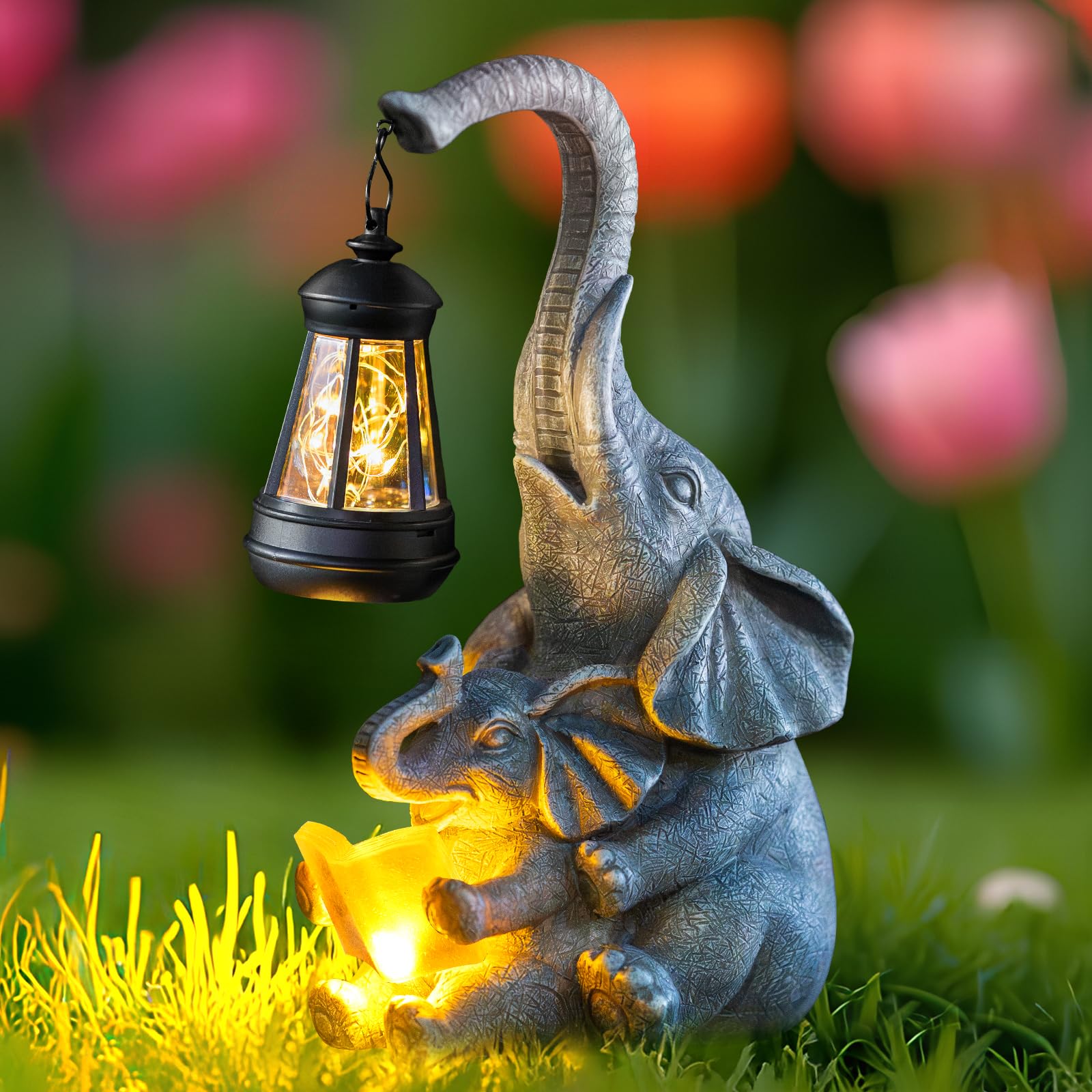 Zqqlite Solar Elephant Statue Lights Outdoor Garden Decoration  Elephant Statue With Solar Lantern Outdoor Decoration For Mother Women Birthday Gift-Courtyar Balcony Lawn Decor