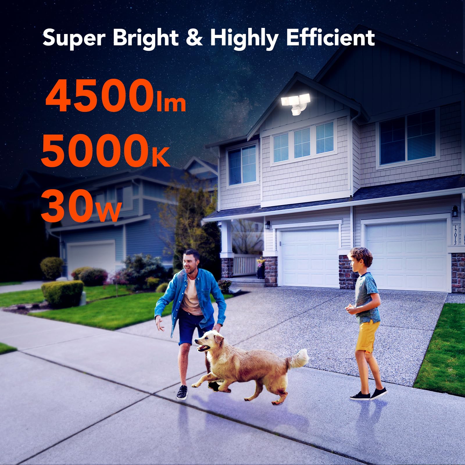 Orein 4500Lm/30W Flood Lights Outdoor, 240?/40Ft Motion Sensor Outdoor Lights 3 Modes Dusk To Dawn Ip65 Waterproof Led Security