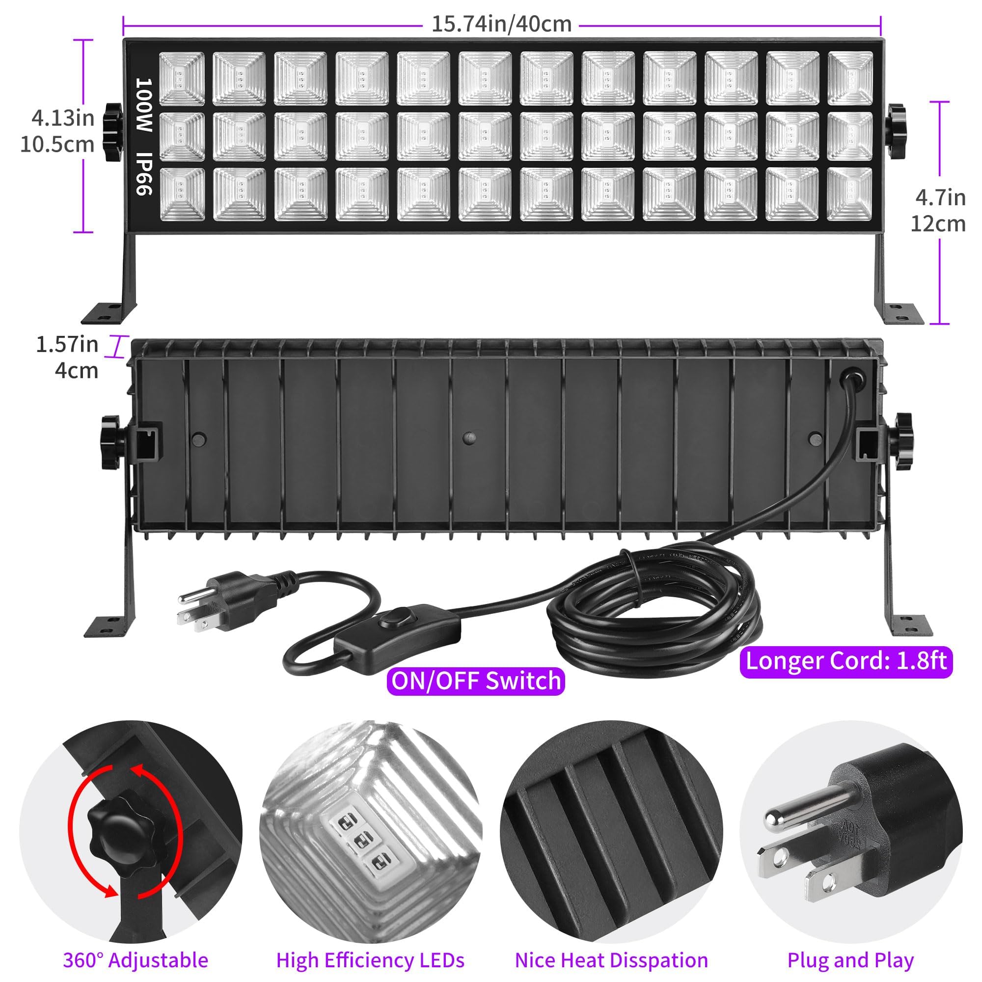 Thecham 100W Led Black Light Bar - 104 Leds For Glow Parties, Halloween, And Body Paint