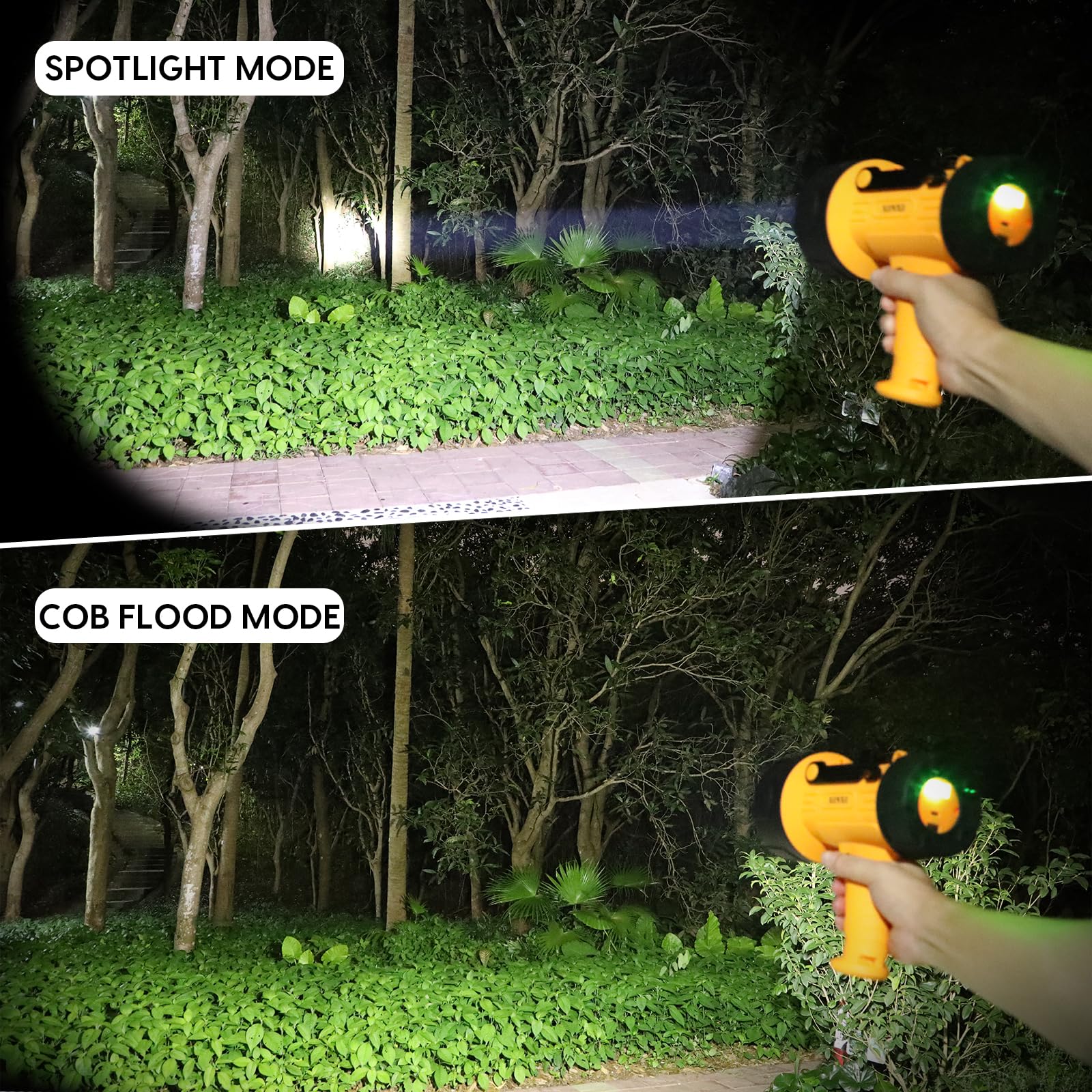 XINXI Rechargeable Spotlight with 1000000 Lumens, 6 Light Modes, USB Charger, IP67 Waterproof, Yellow, Model X-011Y