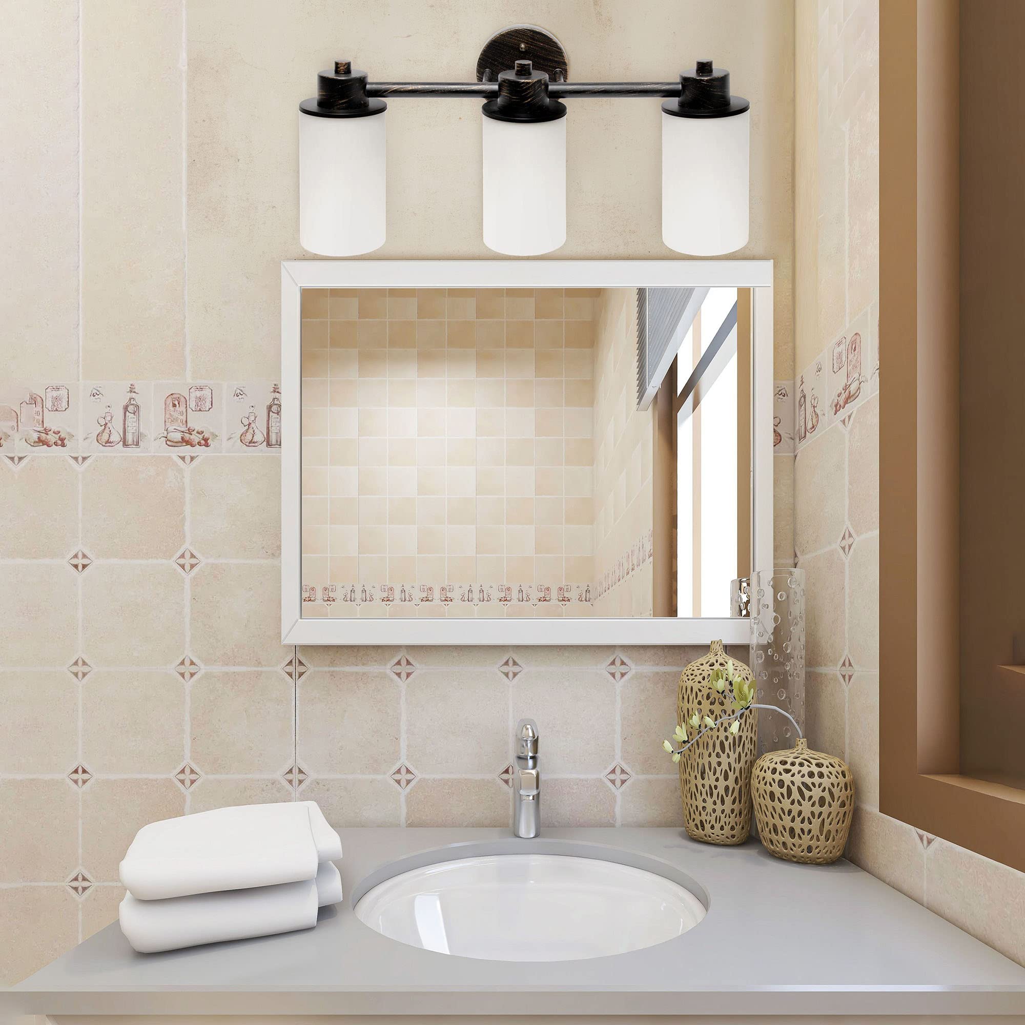 Simple Designs VT1024-ORB 20.75in Wall Mounted Vanity Fixture, 3 Light, Metal & Milk White Glass, Oil Rubbed Bronze
