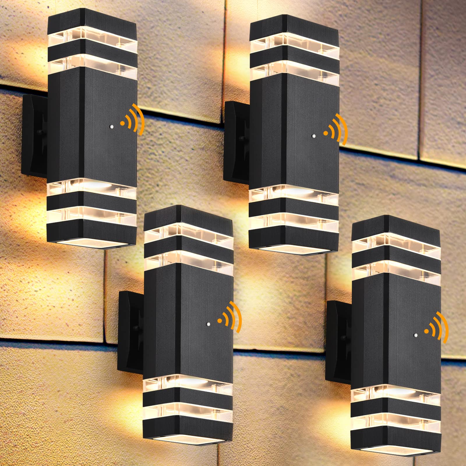 DASTOR Outdoor Wall Lights, 4 Pack, 3000K Warm White, Waterproof Aluminum, Up and Down Design, Black, Model DST-230101