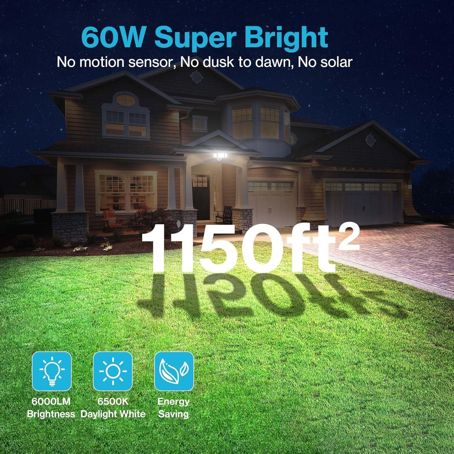 Olafus 60W LED Flood Lights 2 Pack, 6000LM, IP65 Waterproof, White, Model BDB50-3 for Outdoor Security