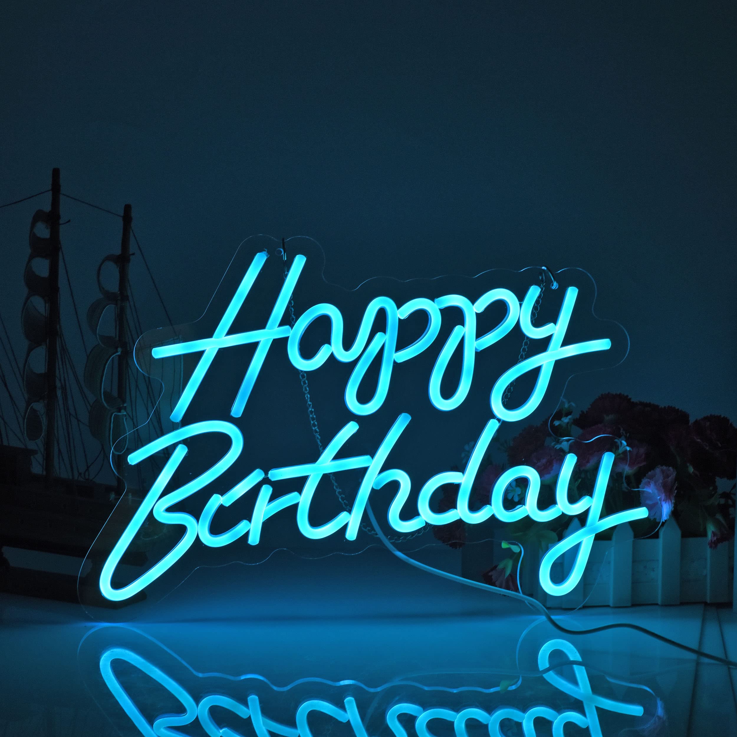 Neonhonba Happy Birthday Neon Sign, Dimmable, Glass, 17x12 inches, Blue