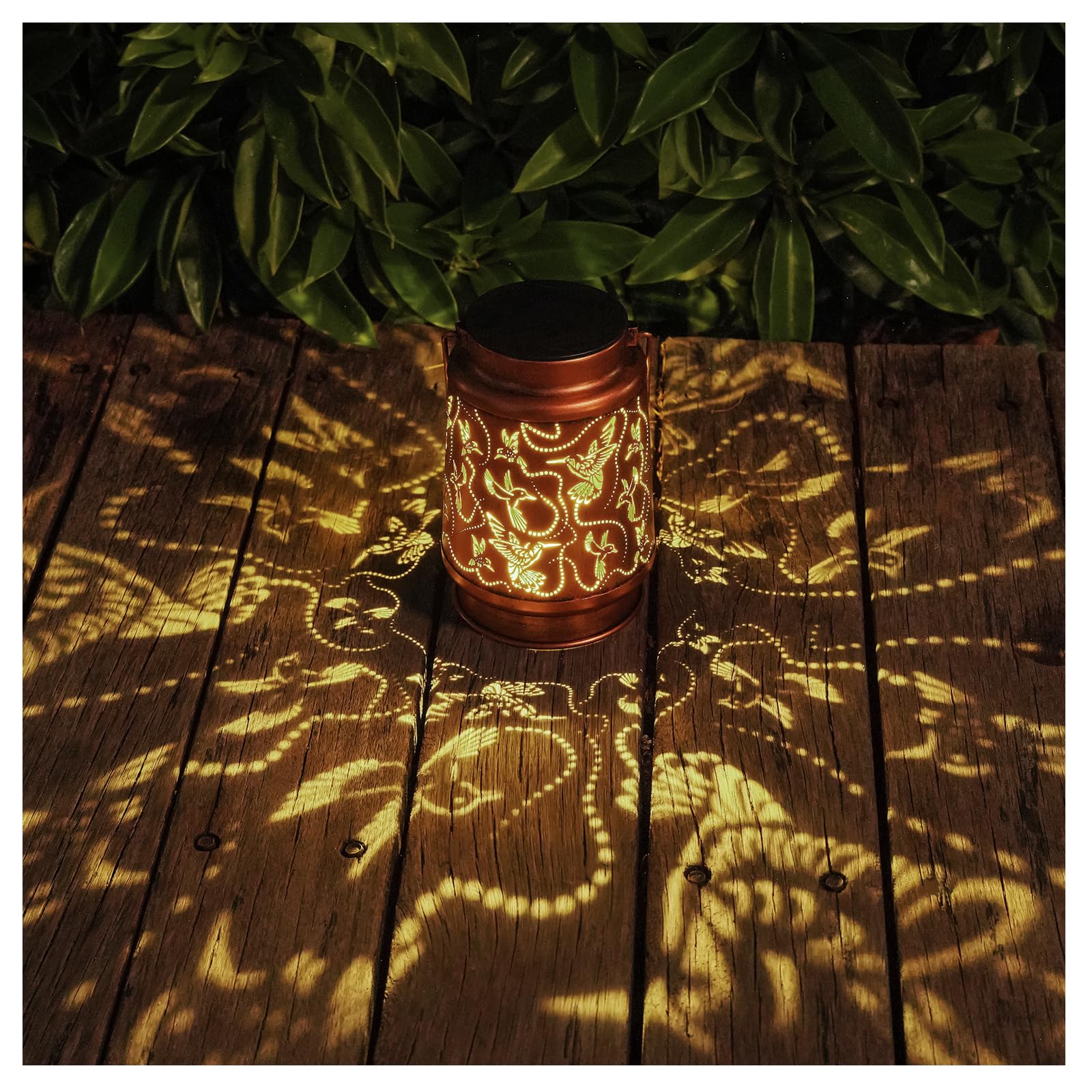2 Pack Solar Hummingbird Lanterns Outdoor Hanging Decor Lantern,Waterproof Hollow Out Metal Decorative Garden Light,Graceful Dec