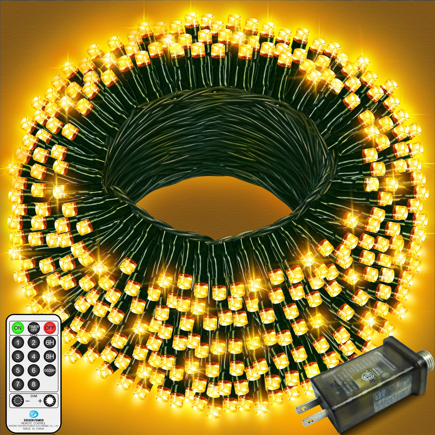 ROADAYLY Christmas Lights, 196FT 500 LED Warm White Outdoor Waterproof String Lights with Timer, Green Wire