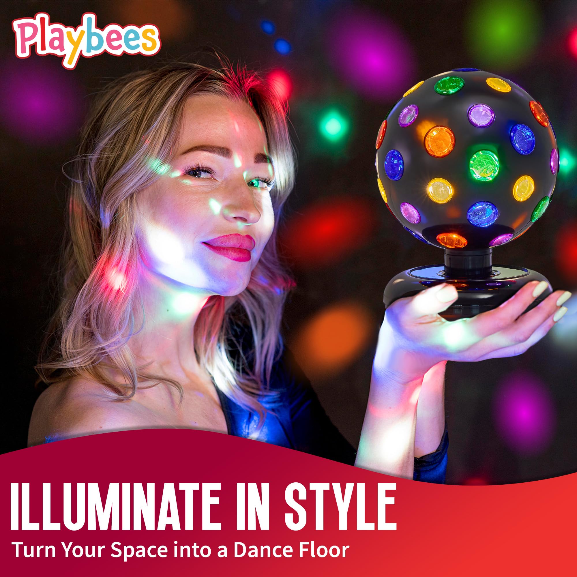 Playbees Rotating Disco Ball with LED Lights - 11in Multicolor Plastic - Dance Party Supplies & Accessories - Model 850054681546