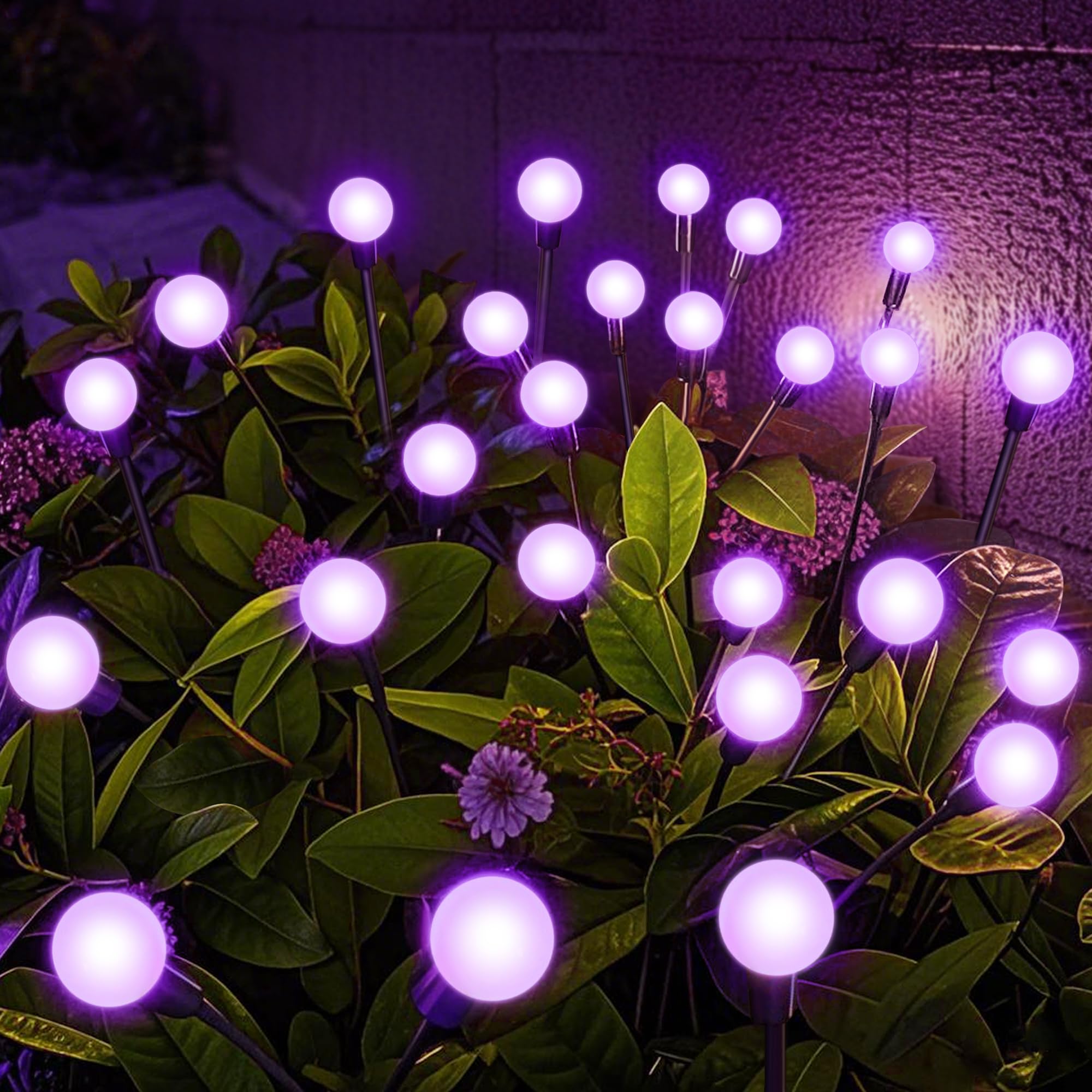 NBQQ Solar Garden Lights - Waterproof, Purple, Plastic, 2 Pack, Swaying Lawn Decor