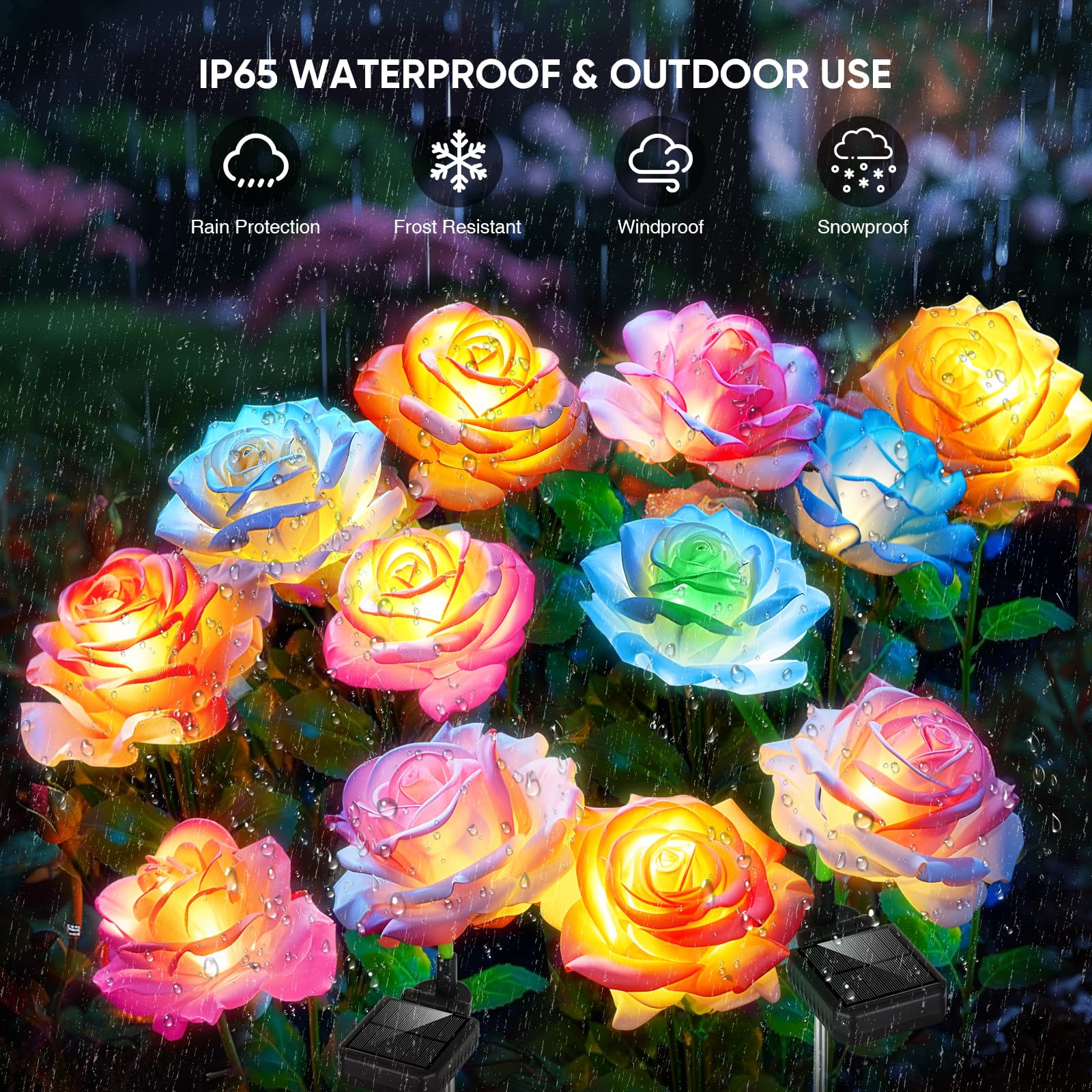 Solar Garden Lights, 6 Pack Solar Flowers Outdoor Waterproof With Rose, Garden Lights Solar Powered Waterproof, Solar Flower Lig