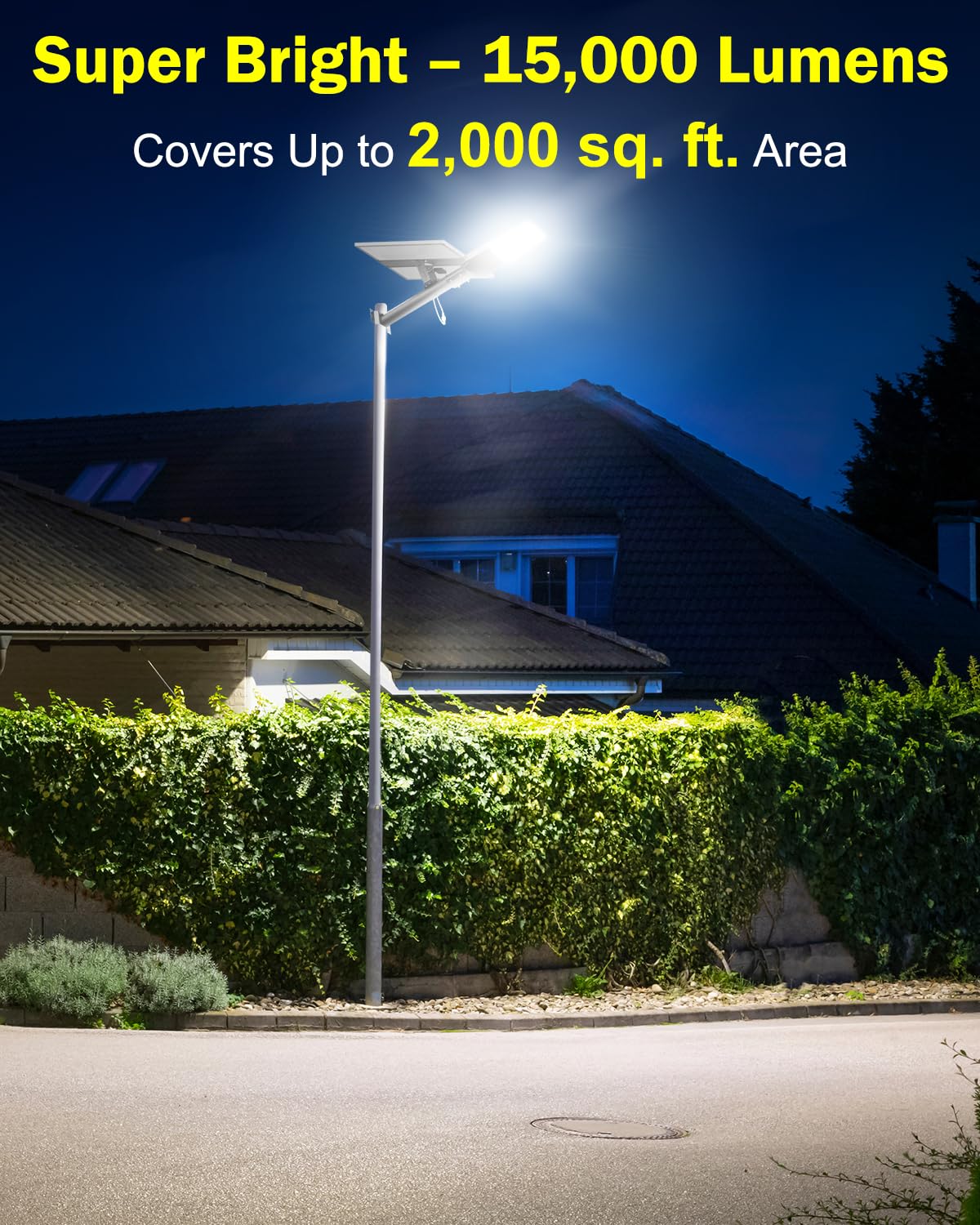 Engrepo Solar Street Lights - 15-Hour Runtime, IP65 Waterproof, Remote Control, LED Flood Light for Wall/Parking Lot, Black, Model AX-YYC-200W
