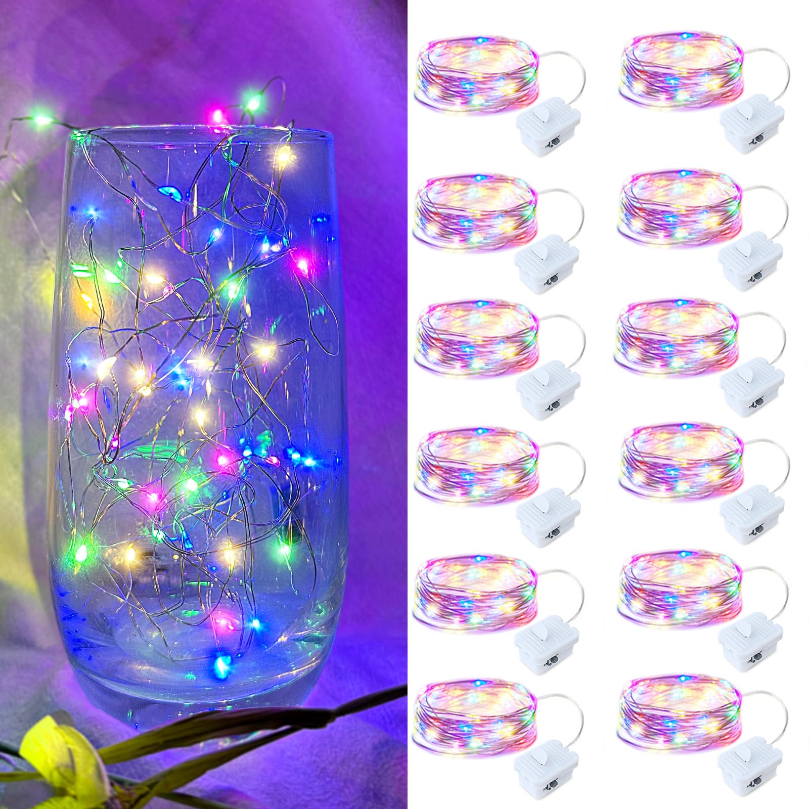Orange Led Fairy Lights Battery Operated for Halloween  12 Pack LED Mini String Lights  7FT 20LED Silver Wire Firefly Starry Moon Light for DIY Fairy String Light Indoor for Halloween Party Decor