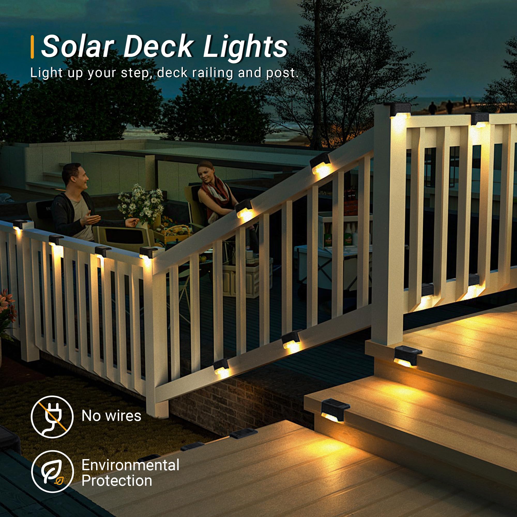 PATIOWIN Solar Deck Lights, Waterproof LED Step Lights, 12 Pack, Warm White, Black, Model 8716