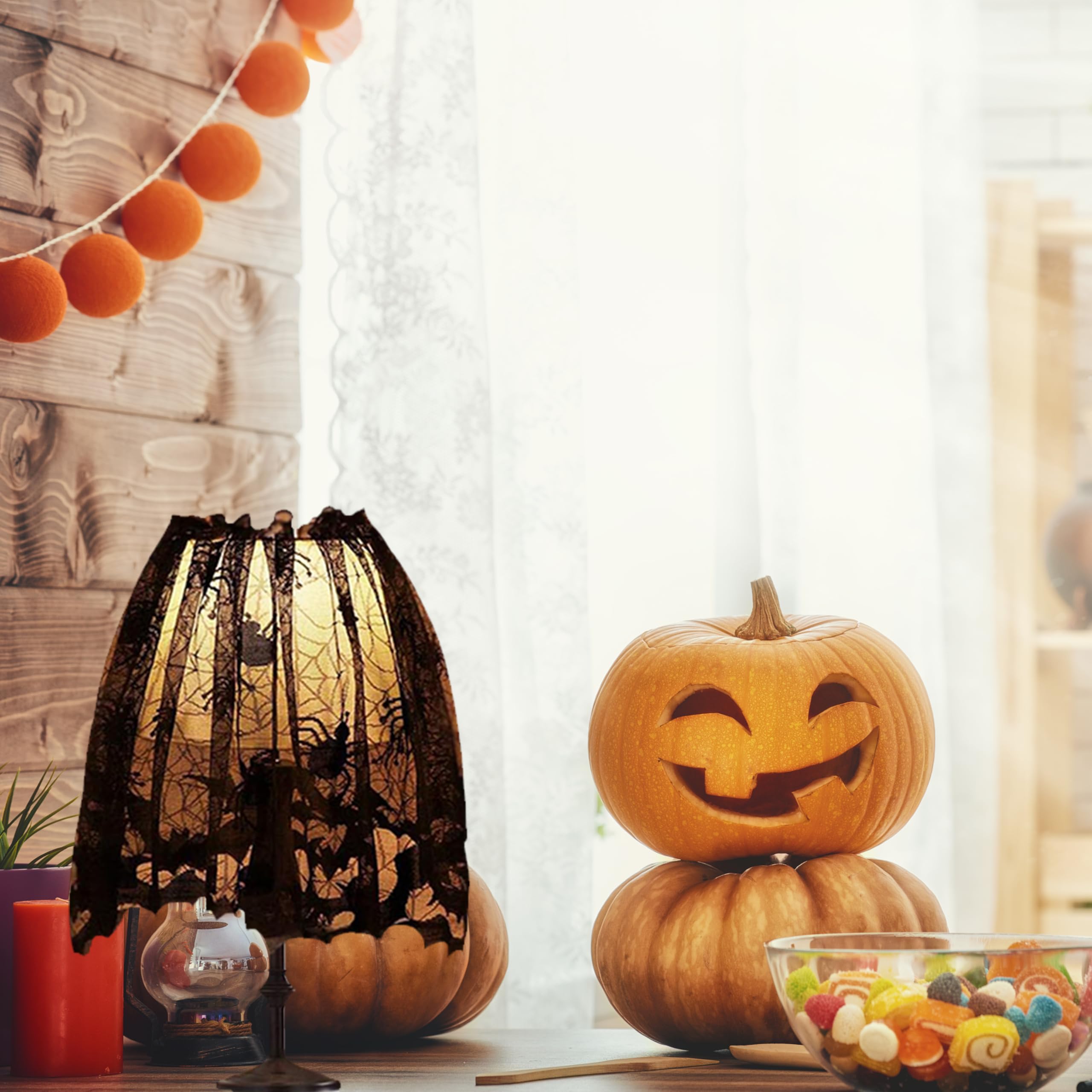 4Pcs Halloween Lamp Shade Cover Decorations, Lampshades Cover Decor Supplies, Large 20 X 60 Inch Spiderweb Lamp Shade Cover,Happy Halloween Indoor And Outdoor Decorations