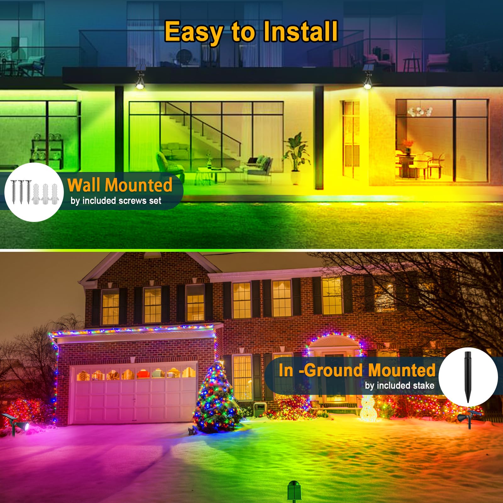 Welalo Solar Spot Lights Outdoor Color Changing, 7 Modes Solar Lights Outdoor Waterproof 180 Adjustable Multicolor Rgb Landscape
