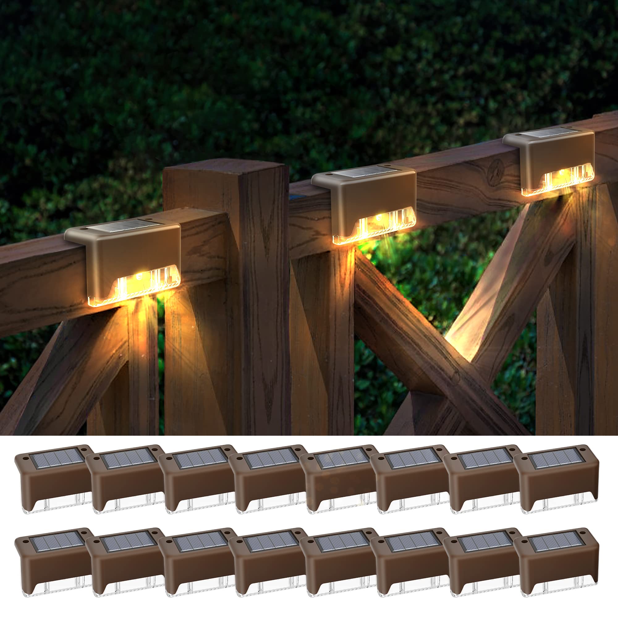 Otdair Solar Deck Lights  16 Solar Step Lights Waterproof LED Solar Stair Lights  Outdoor Solar Fence Lights for Deck  Stairs  Step  Yard  Patio  and Pathway (Warm White)