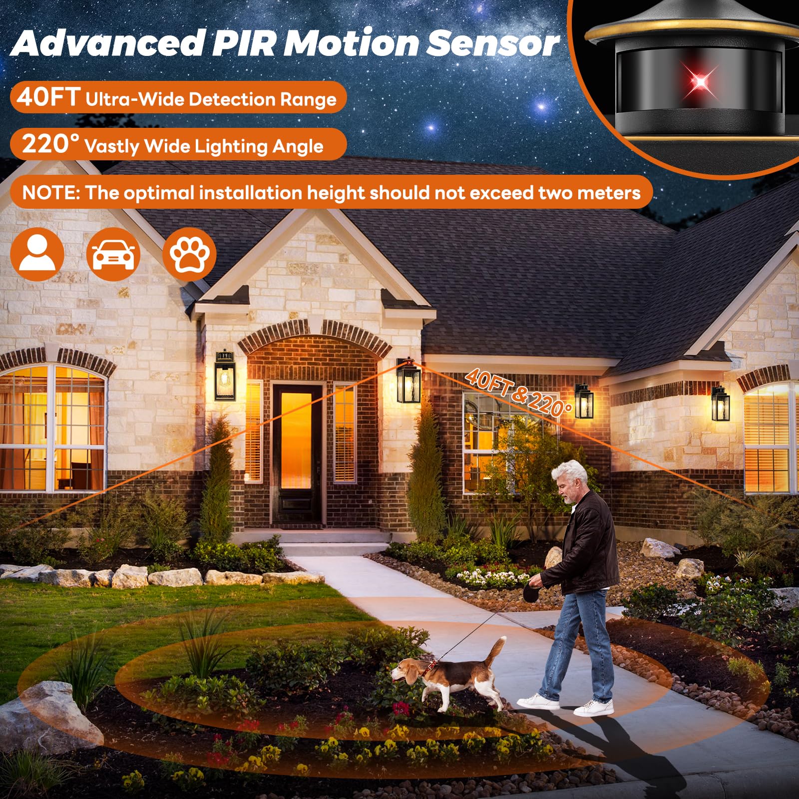 11.6'' Motion Sensor Outdoor Wall Lights, Waterproof Exterior Lighting Fixtures With Water-Rippled Glass, Bronze Modern Outside