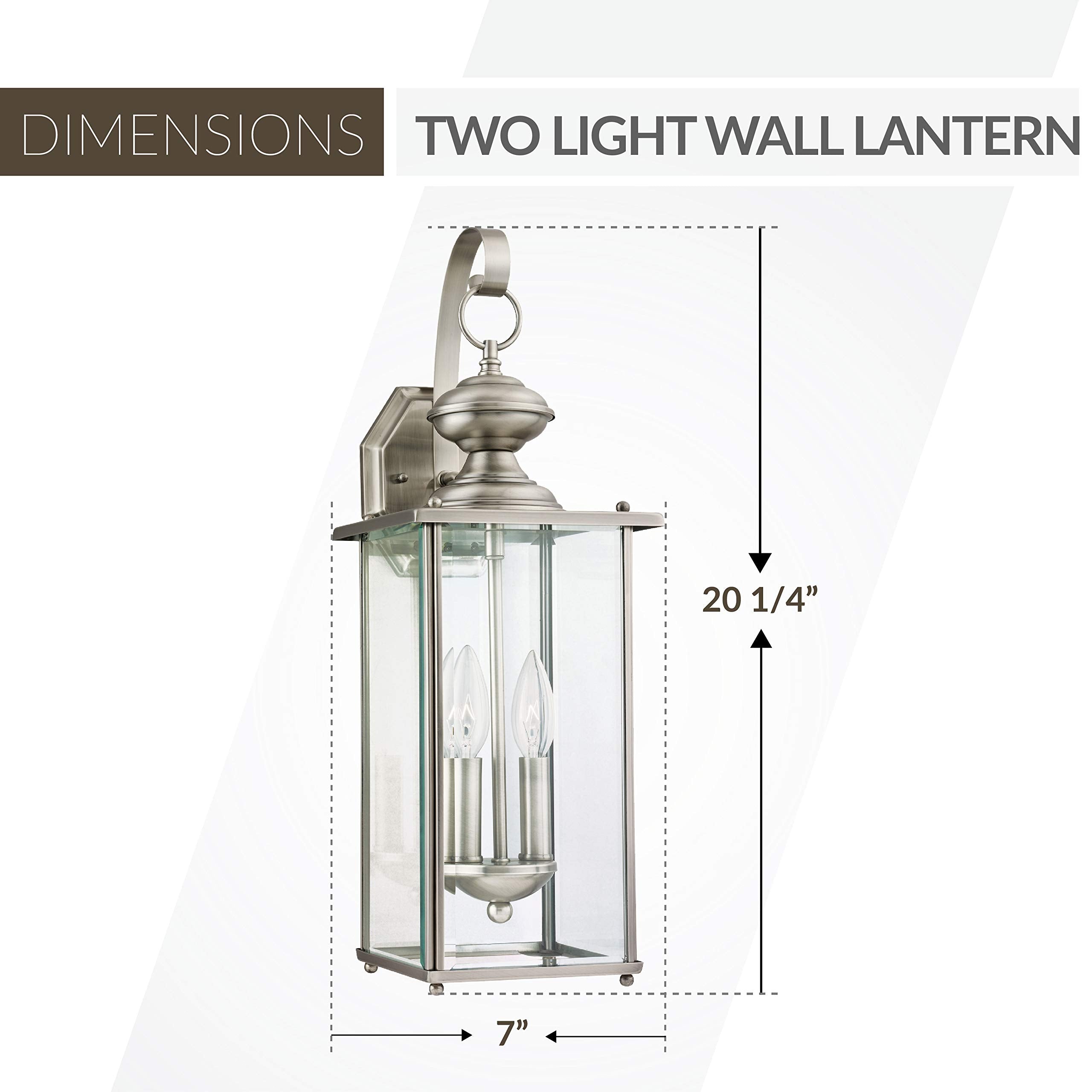 Sea Gull Lighting Jamestowne Two-Light Outdoor Wall Lantern, Antique Brushed Nickel Finish, Silver, Model 8468-965