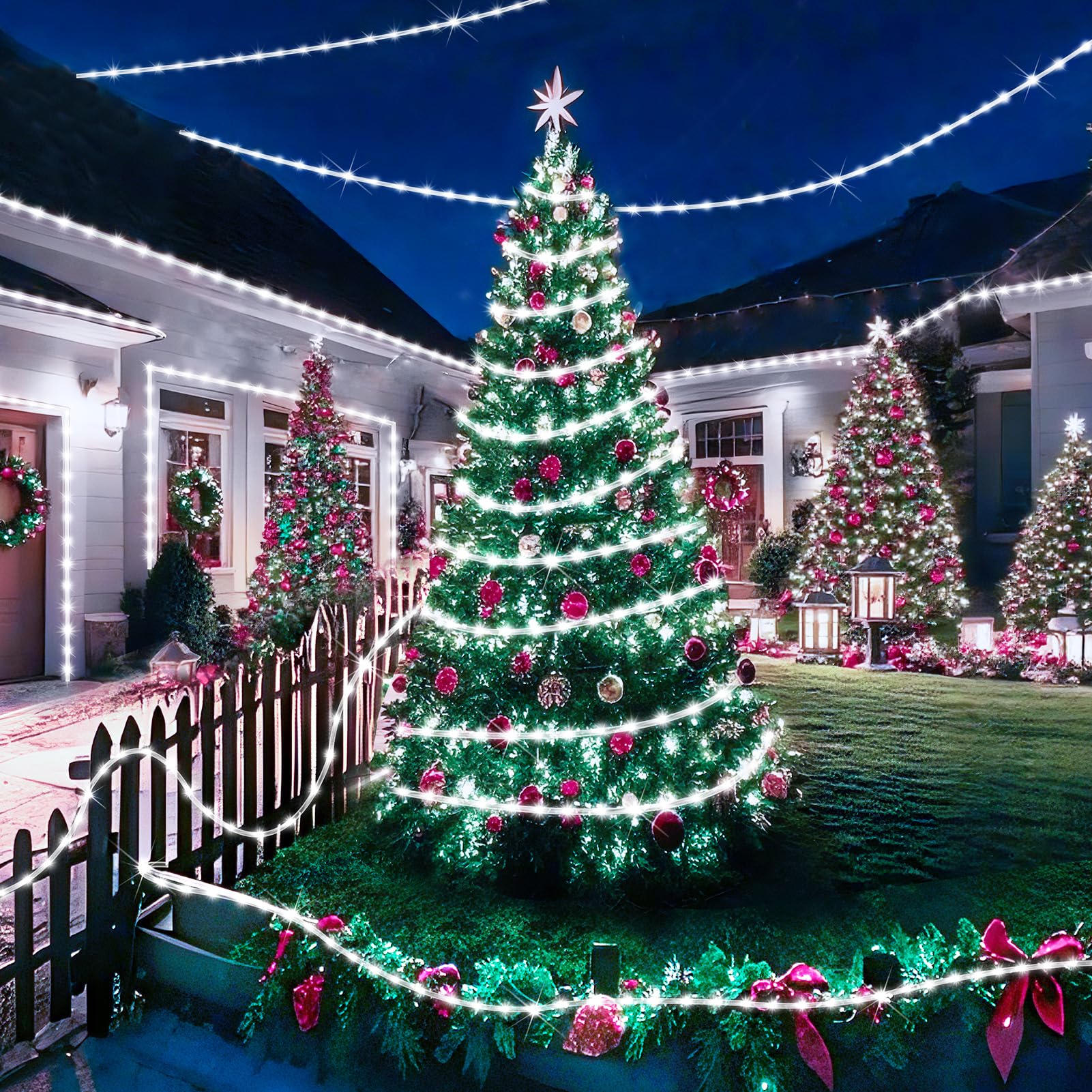 Knonew 328Ft 1000Led Rope Lights For Outside Outdoor String Lights Waterproof 8 Modes Clear Tube Light For Indoor Bedroom Wedding Garden Patio Christmas Tree Rv Holiday Decoration(Cold White)