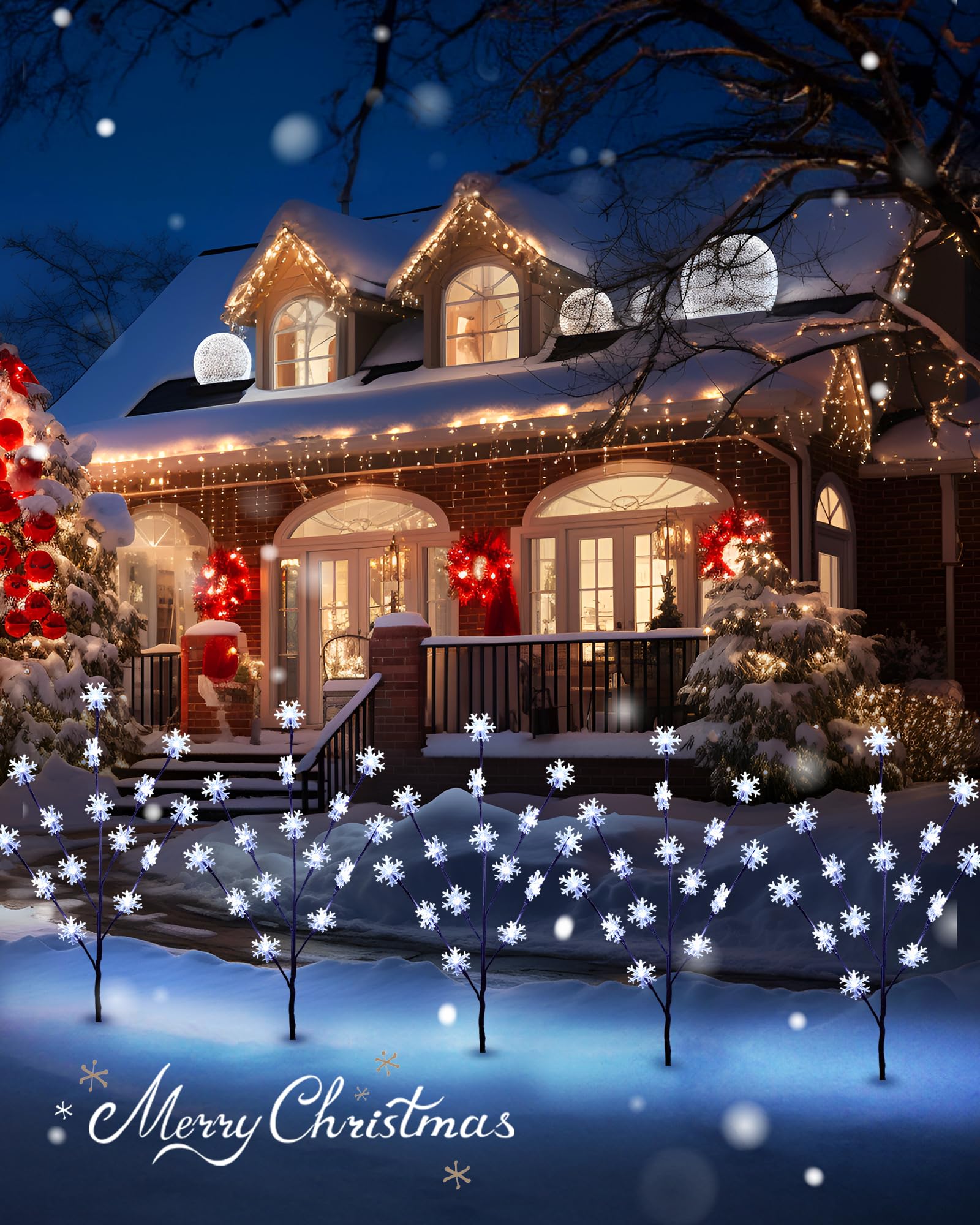 Brightown Snowflake Lights - 4 Pack Lighted Branches for Outdoor Christmas Decor, Cool White, Plastic, Small Christmas Tree