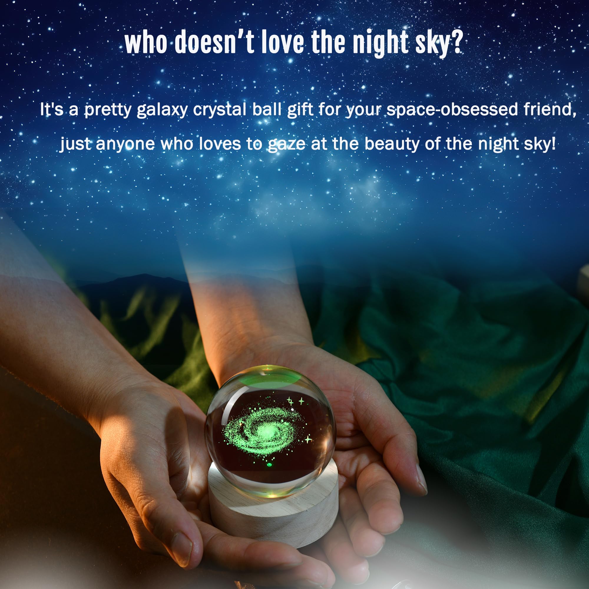 IFOLAINA 3D Galaxy Crystal Ball 2.36" Laser Engraved Glass Sphere with Colorful Base - Decorative Model for Astronomy Lovers