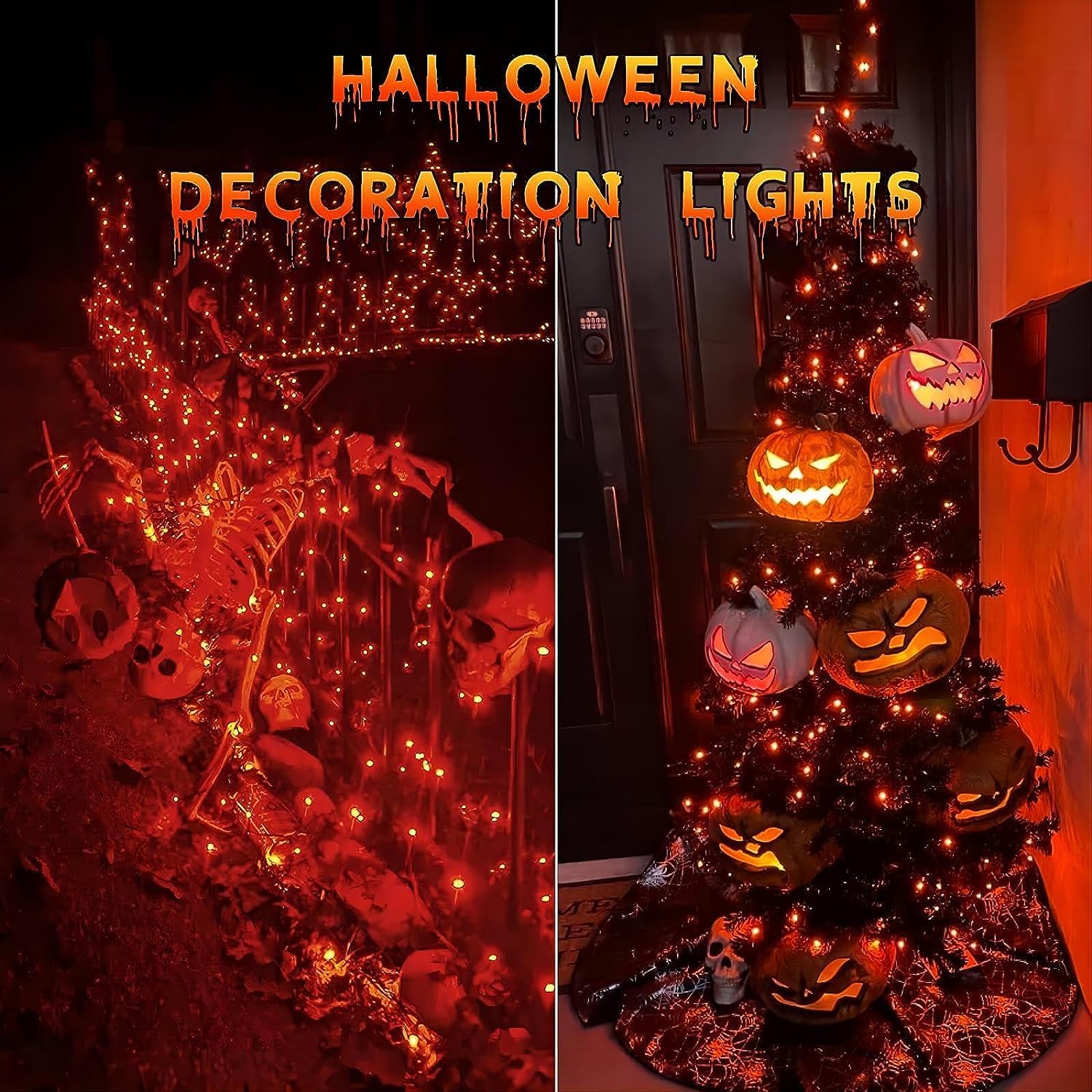 Qitong 4 Pack 144Ft Orange Solar Christmas Lights, 400 Led Waterproof Twinkle Fairy Lights