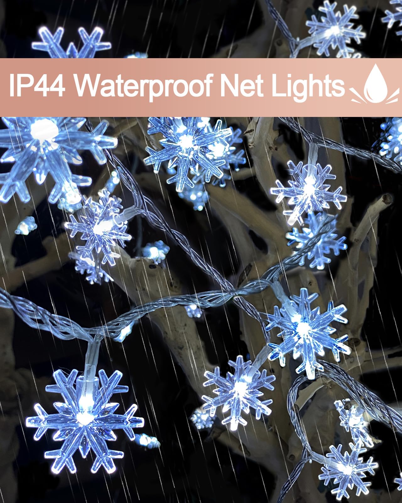 200 Led Christmas Snowflake Lights, 66Ft Snowflake Fairy String Lights Indoor, 8 Modes Plug In Christmas String Lights, Waterproof Xmas Light For Christmas Decorations, Xmas Tree, New Year(White)
