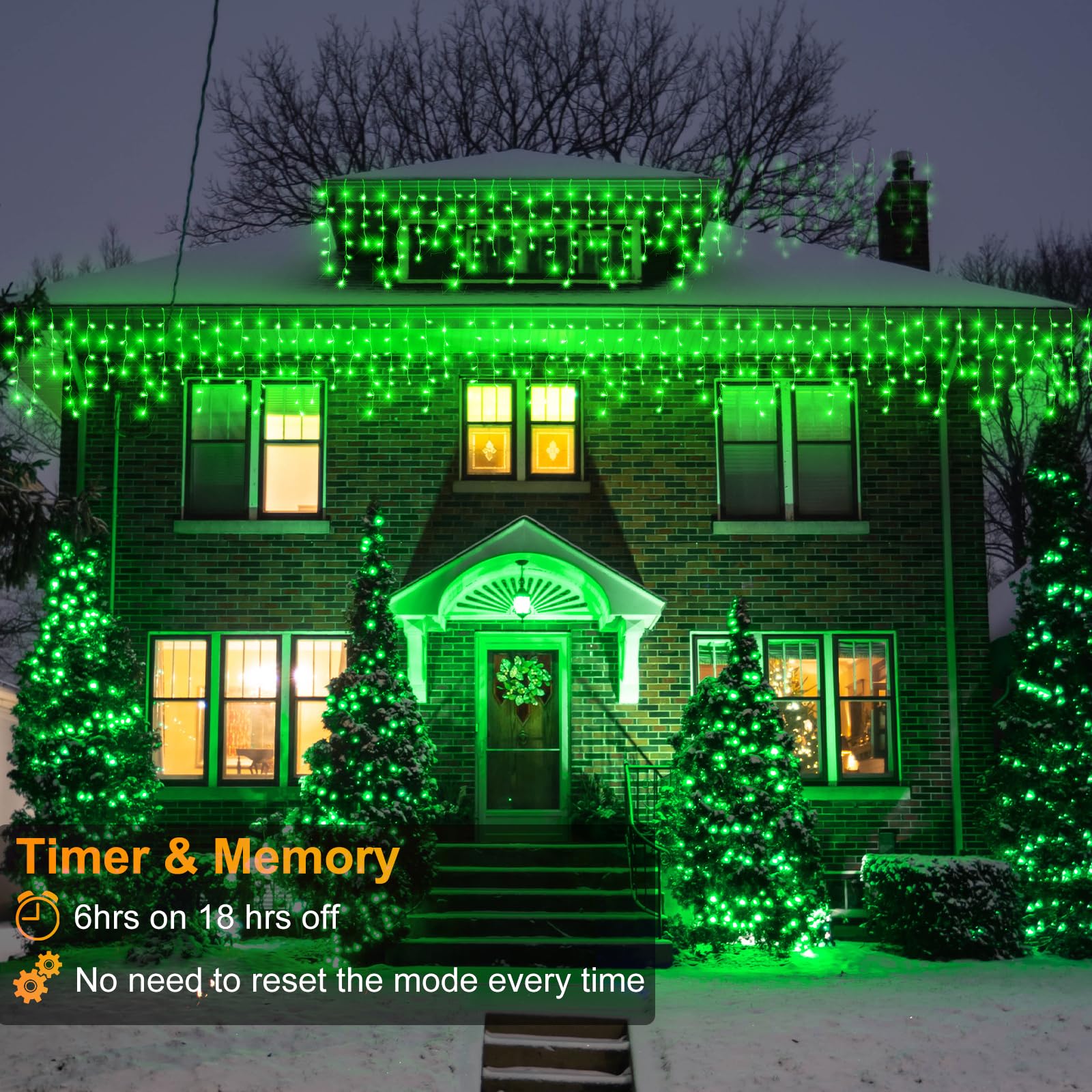 33Ft Icicle Lights For Outside, Green Christmas Lights Outdoor Waterproof, 400 Led Twinkle Tree With 75 Drops Clear Wire Short C