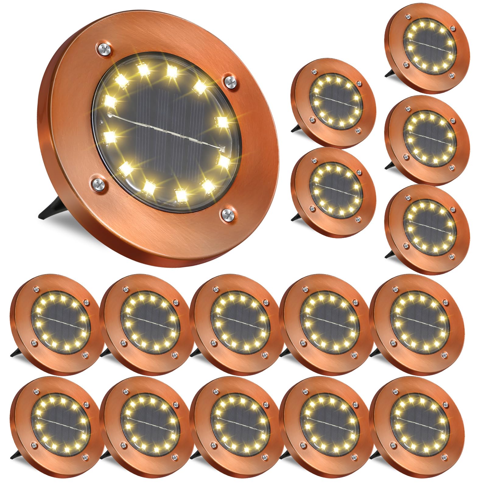 JKIMK Solar Ground Lights Outdoor Waterproof Flat Garden Solar Disk Lights Floor 12 LED 16 Pack for Garden Patio Pathway Landsca