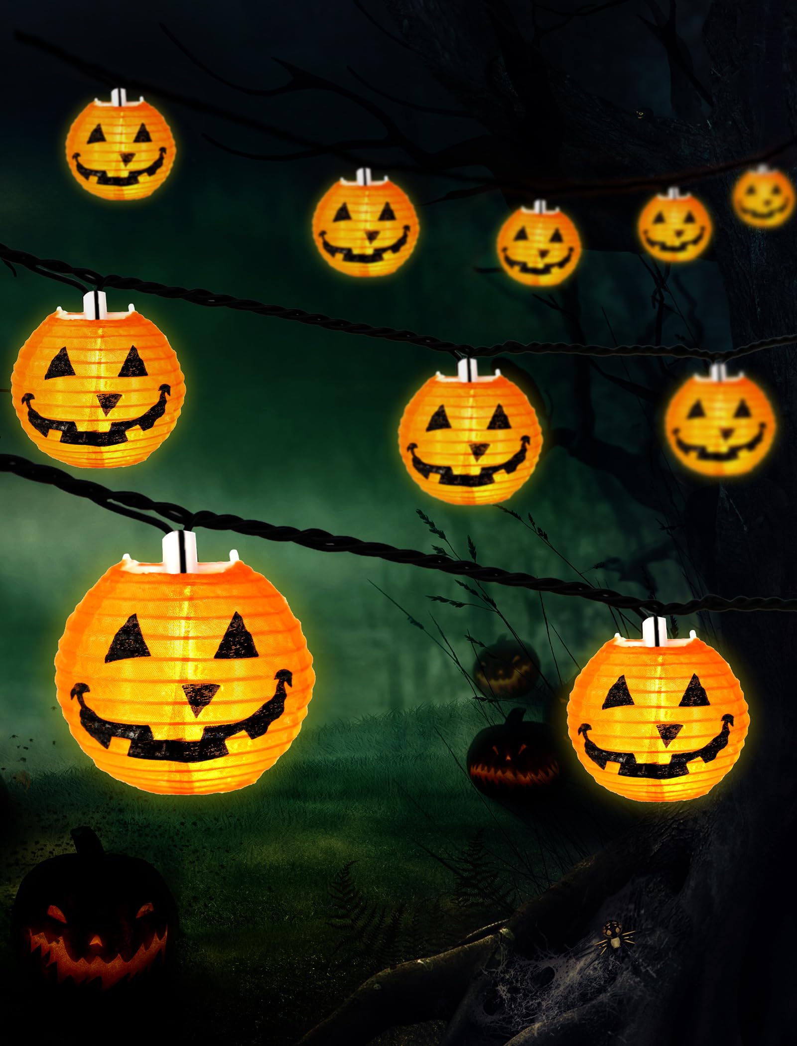 Hobbynors Pumpkin Lantern String Lights, 12ft, 20 LED, Warm Orange, UL Certified for Indoor & Outdoor Use