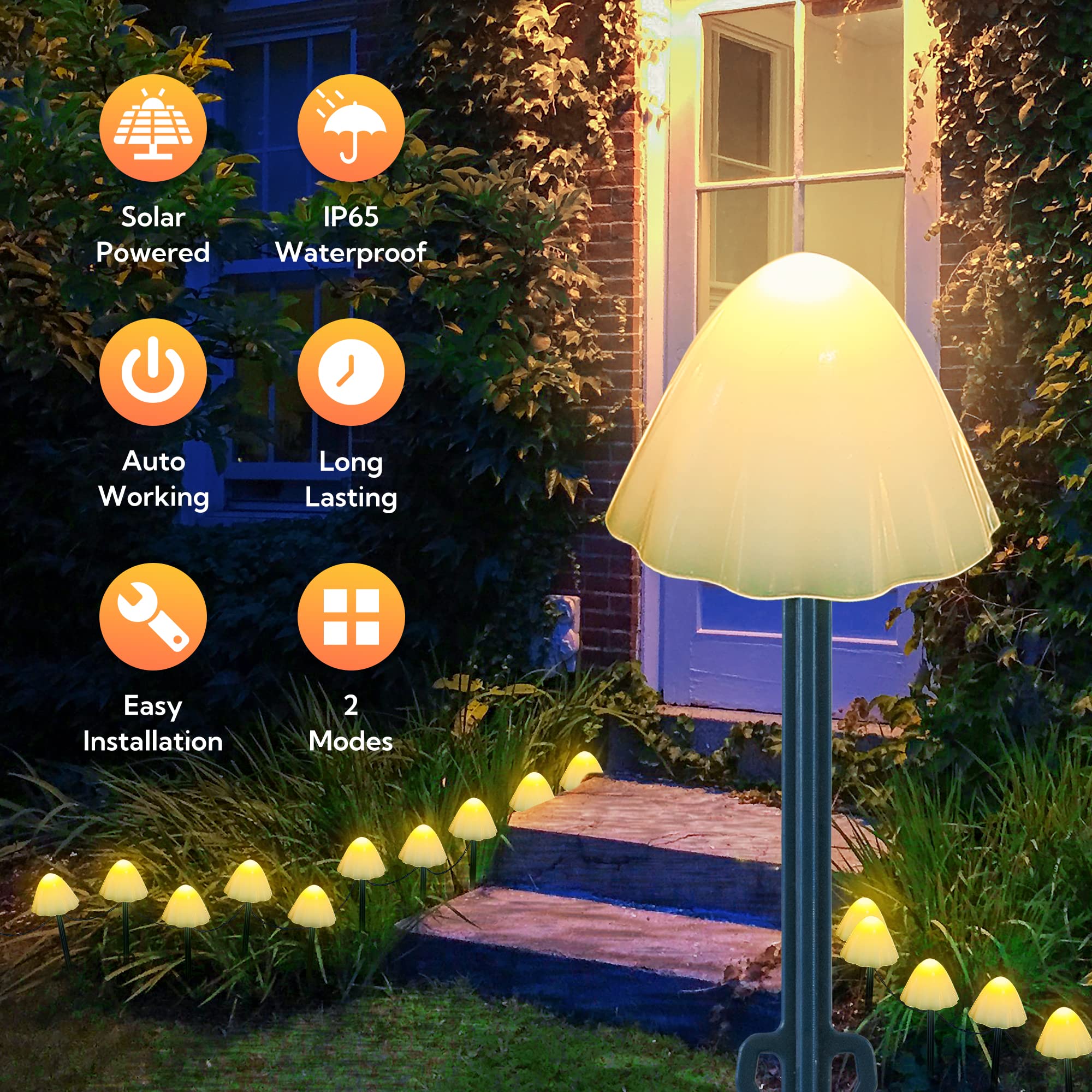 Pellimo Solar Garden Lights,Set Of 12Pcs 14.5Ft Mini Mushroom Solar Lights Outdoor Waterproof,2 Modes Cute Mushroom Shaped Pathway Lights For Patio Yard Garden Christmas Decoration(Warm White)