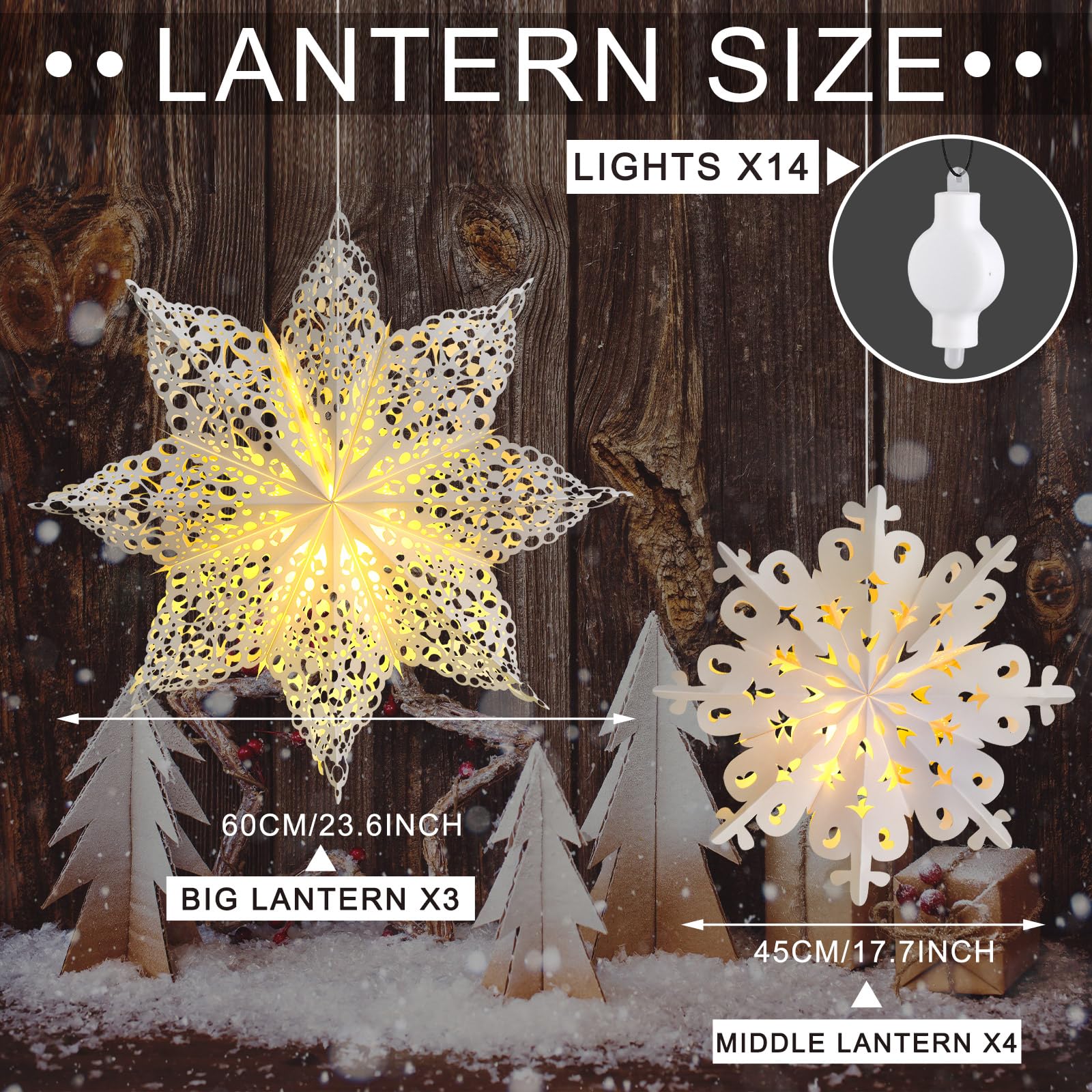 Mudder 5-Piece Snowflake Paper Lanterns with 7-Star Lights - Blue Cute Style Hanging Decorations for Weddings, Christmas & Birthdays