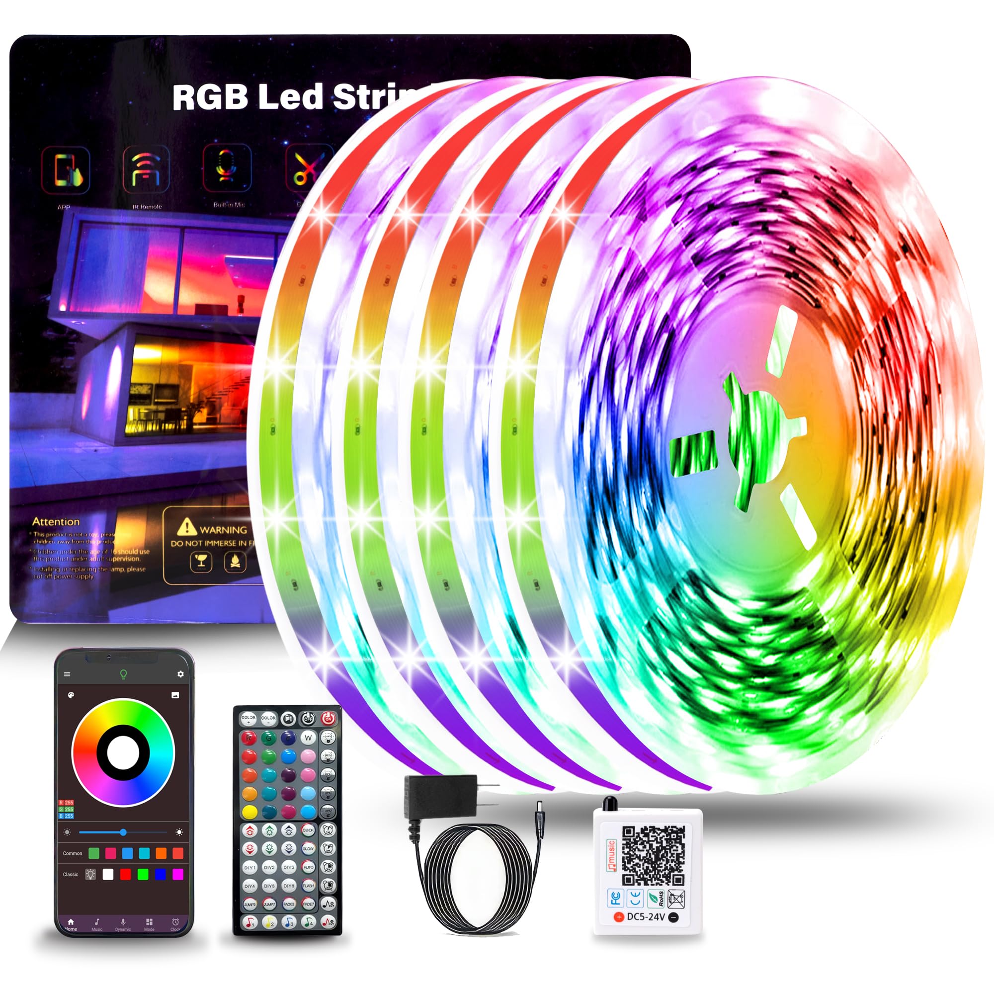 NBBUFF Led Lights for Bedroom 400FT(4 Rolls of 100ft), Music Sync Led Strip Lights with 60 Keys Remote and App Control, Color Ch