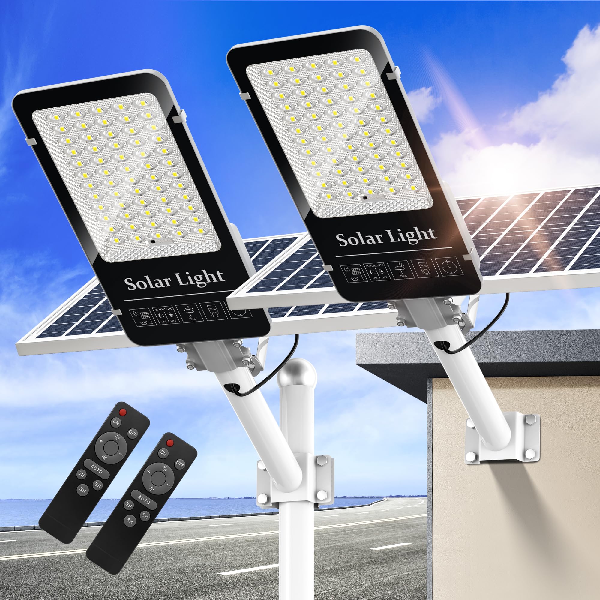 Okpro 8000W Solar Street Lights Outdoor - 6500K Solar Parking Lot Lights Commercial Dusk To Dawn, Heavy Duty Led Solar Street Li