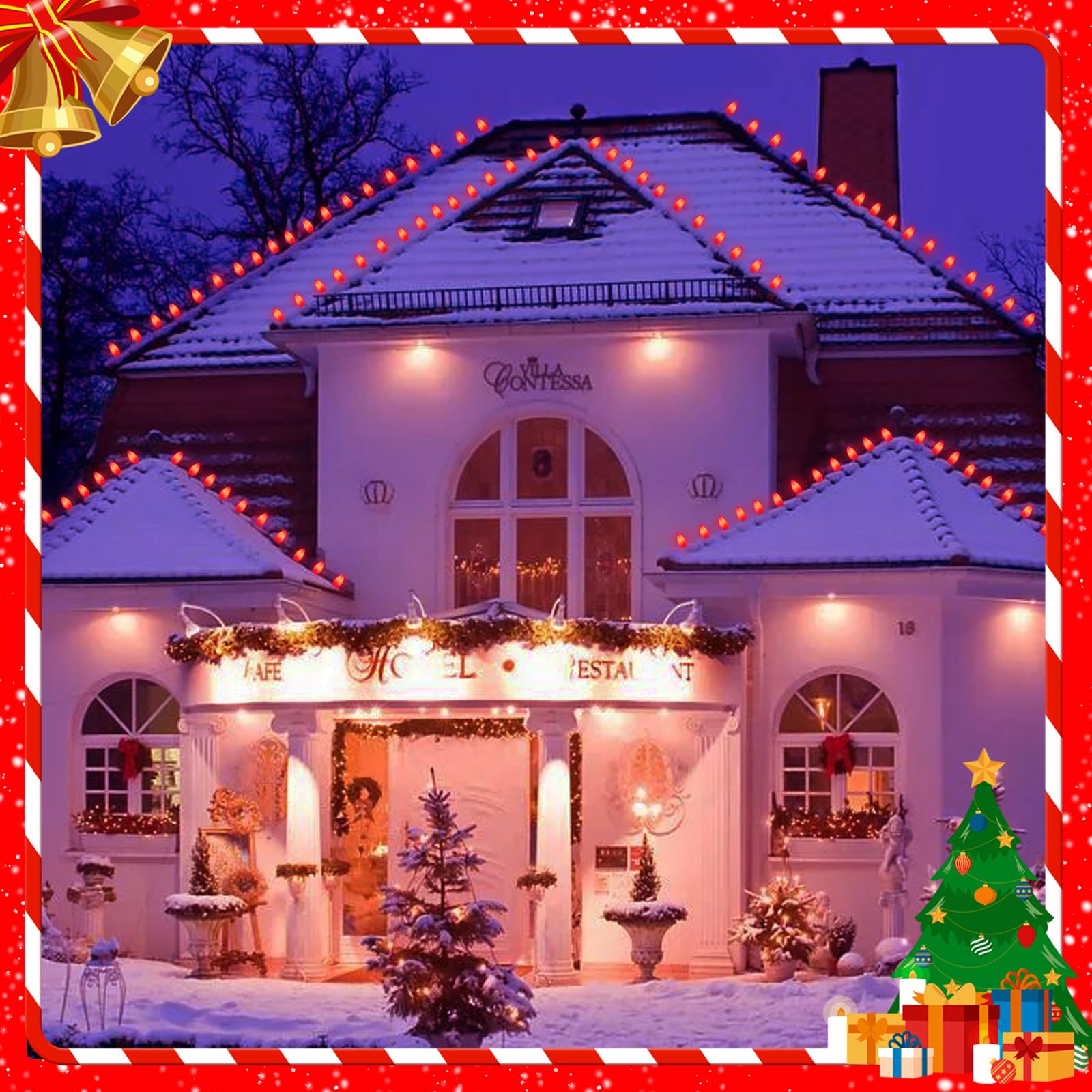 Doratale 25 Pack C7 Red Christmas Light Bulbs, 5W Incandescent, Ceramic Opaque for Indoor/Outdoor Decoration