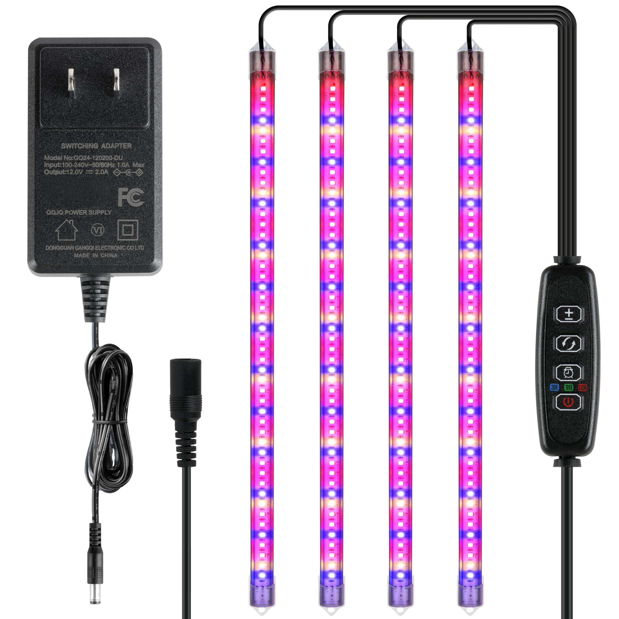 iPower 60W LED Grow Light Strips, Full Spectrum, 4 Tubes, 48 LEDs, Auto ON/OFF Timer, Dimmable, Mix Color