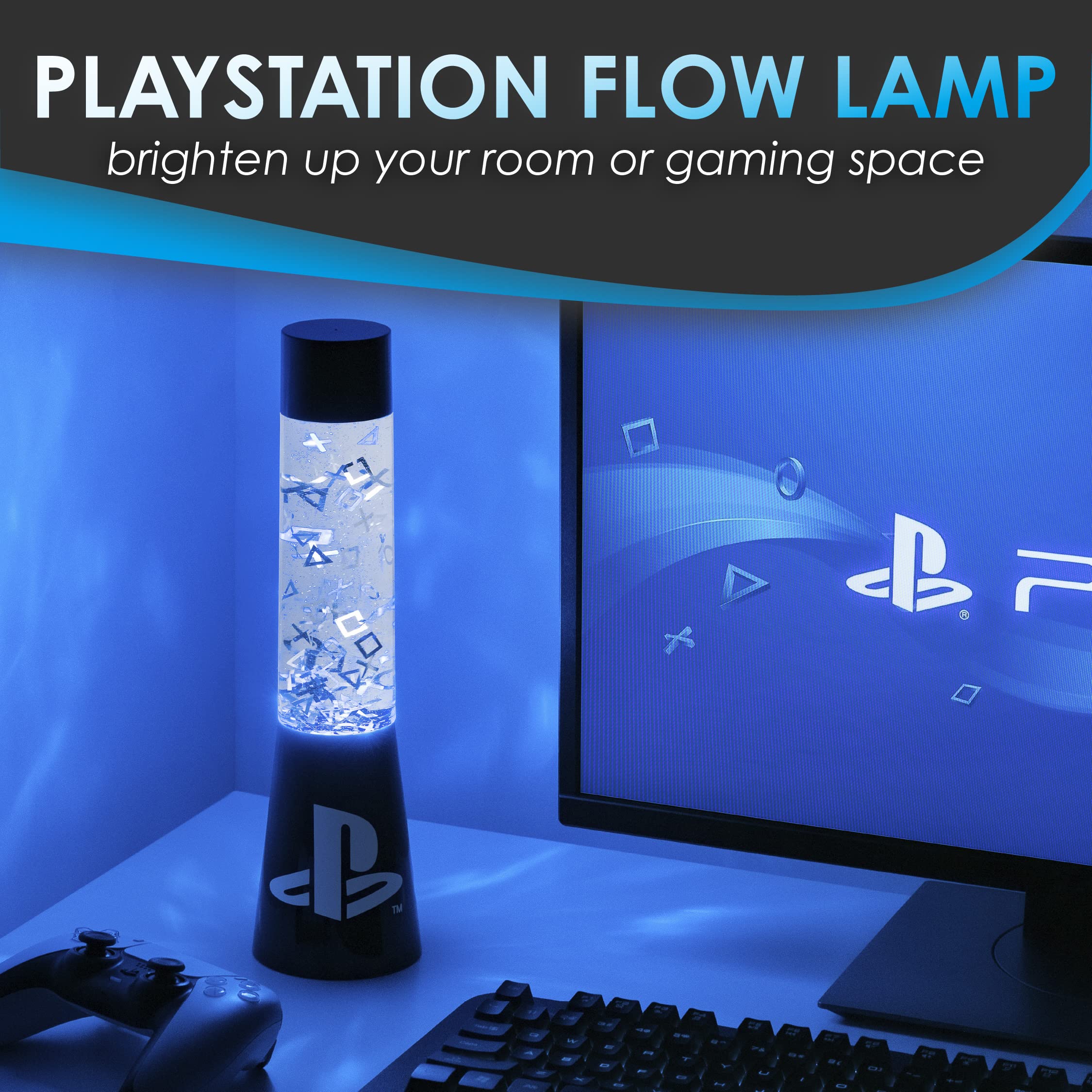 Paladone PlayStation Glitter Flow Lamp Night Light, Bedroom D  cor Mood Light, 33 cm